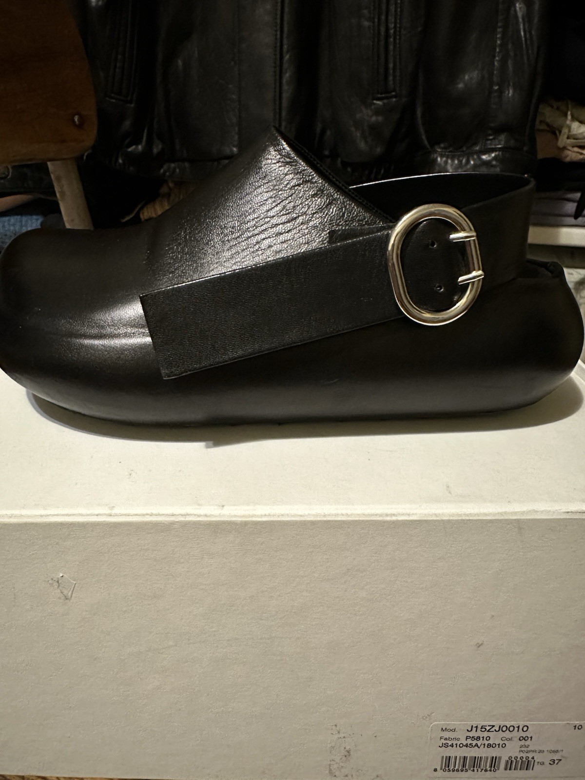 Retail $1,280 Jil Sander Sabot Leather Sandals Clogs 37 Black Mules Slide Italy