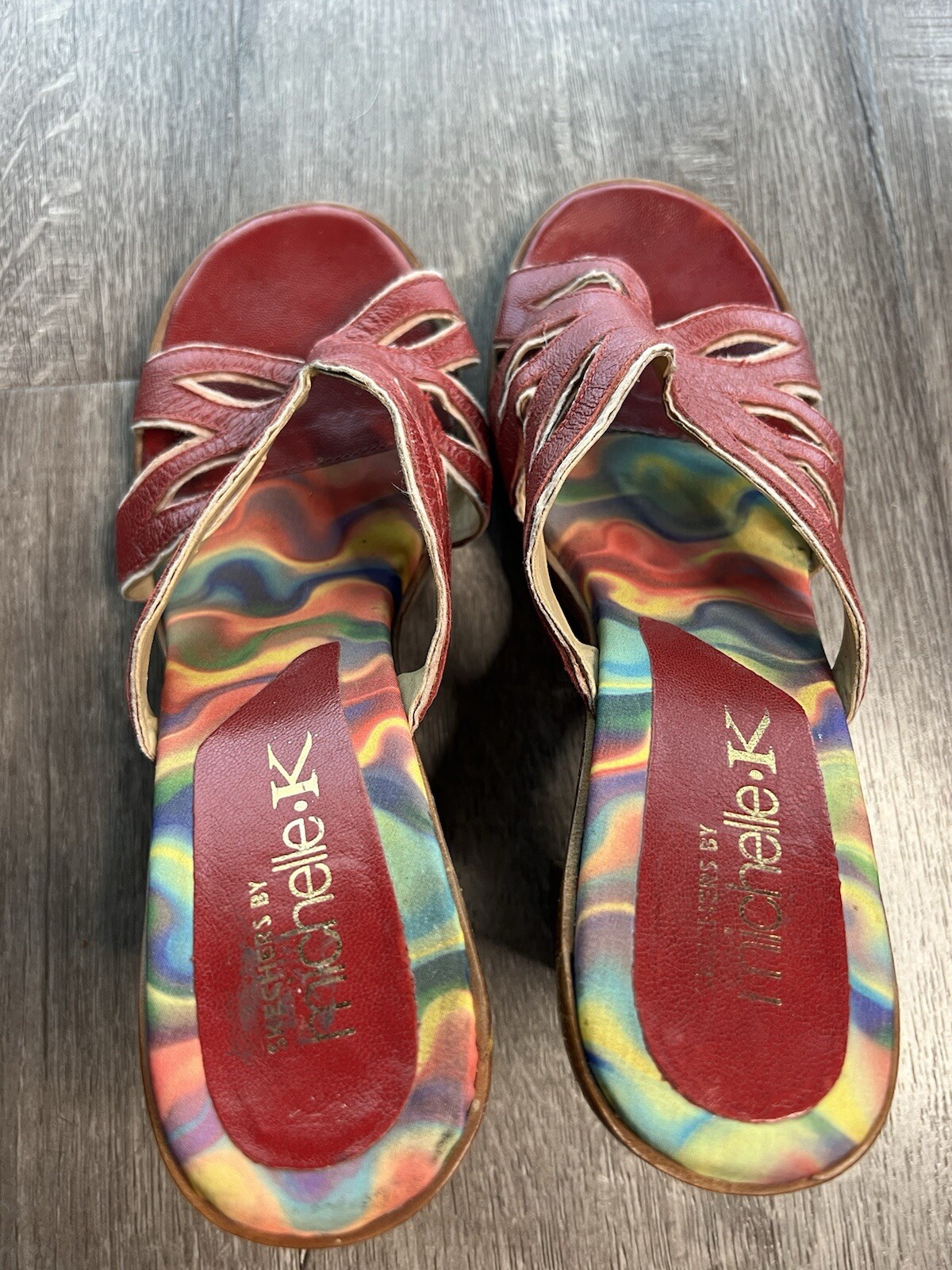 Vintage 90s Y2K Platform Slides Shoes Butterfly Sketchers Michelle K Leather 9