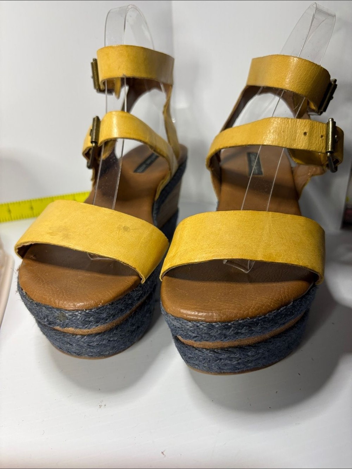 Calvin Klein Jeans Yellow Strappy Platform Wedge Sandals. Box 28