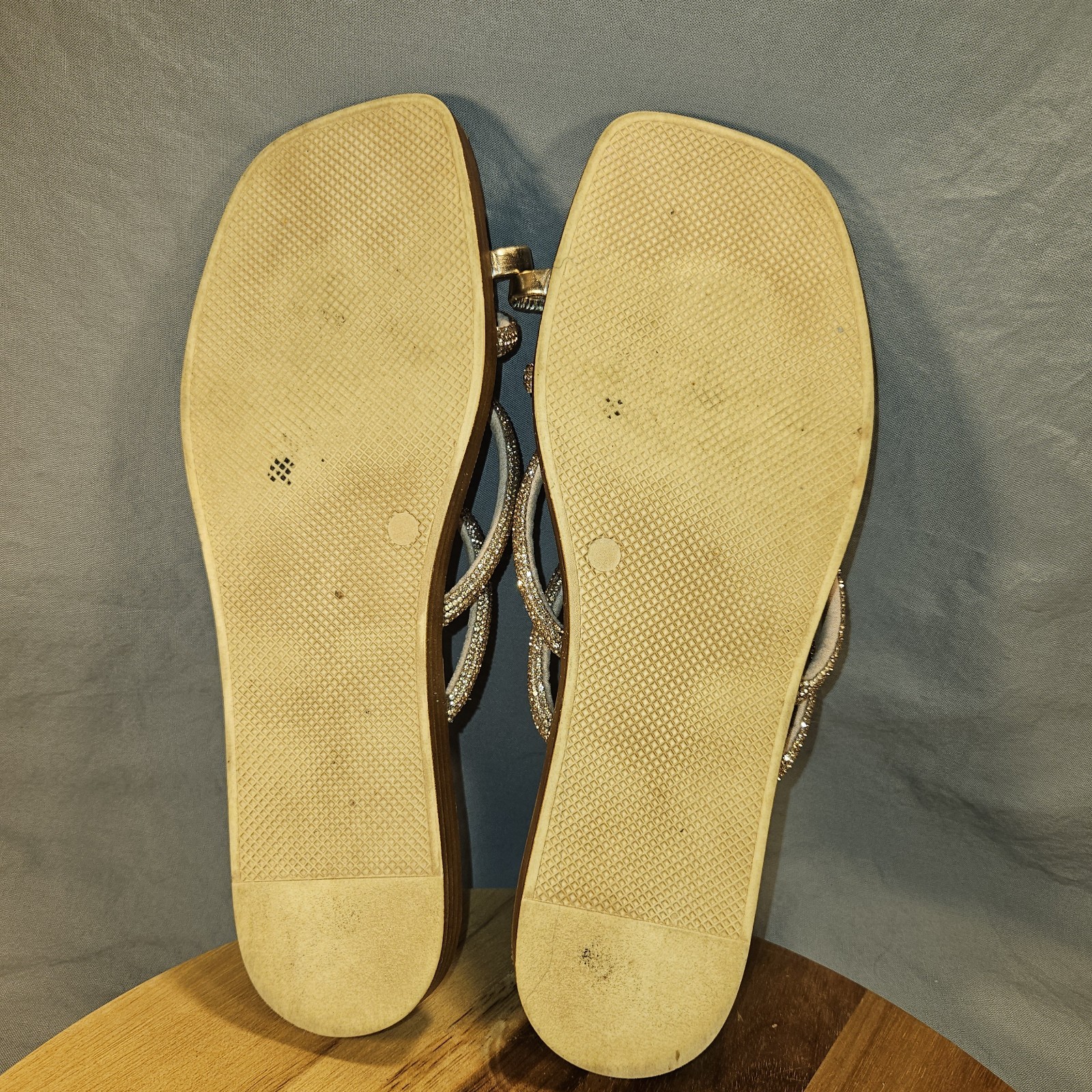 MARIELLA Sandals Womens 9.5 Gold Stoned Slip On Strappy Slides Made In Italy.