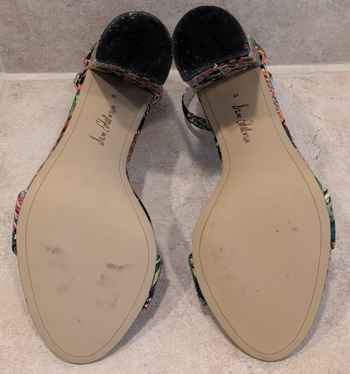 SAM EDELMAN Yaro Ankle Strap Floral Snakeskin Pattern Block Heel Sandals Sz 10M