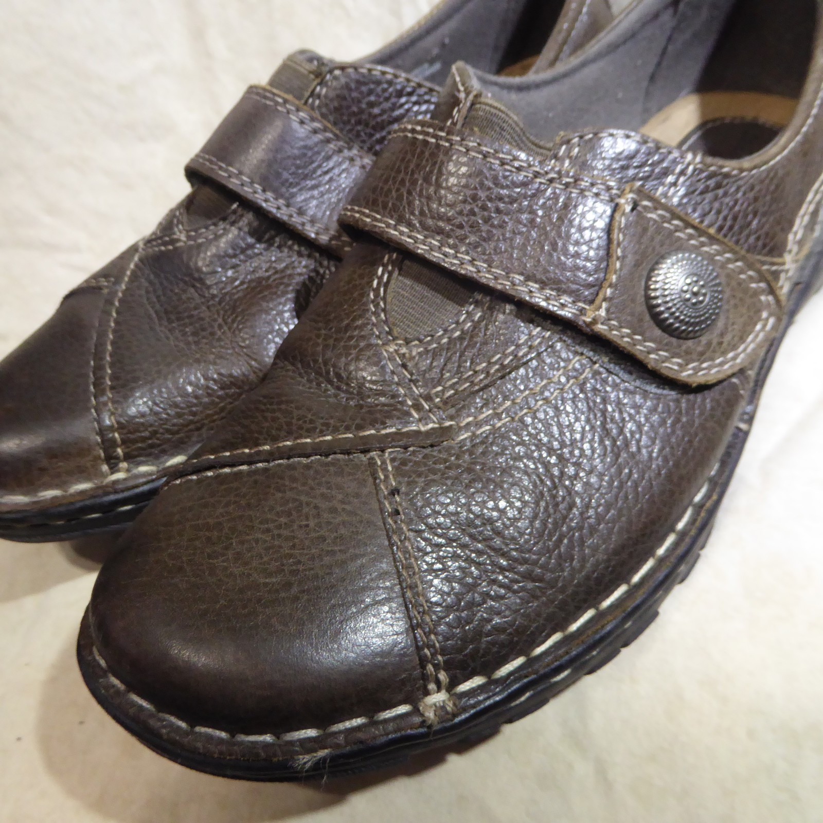 🩰 Earth Origins Monk Strap Clogs sz 10 M Rich Brown Leather; Stitched Details