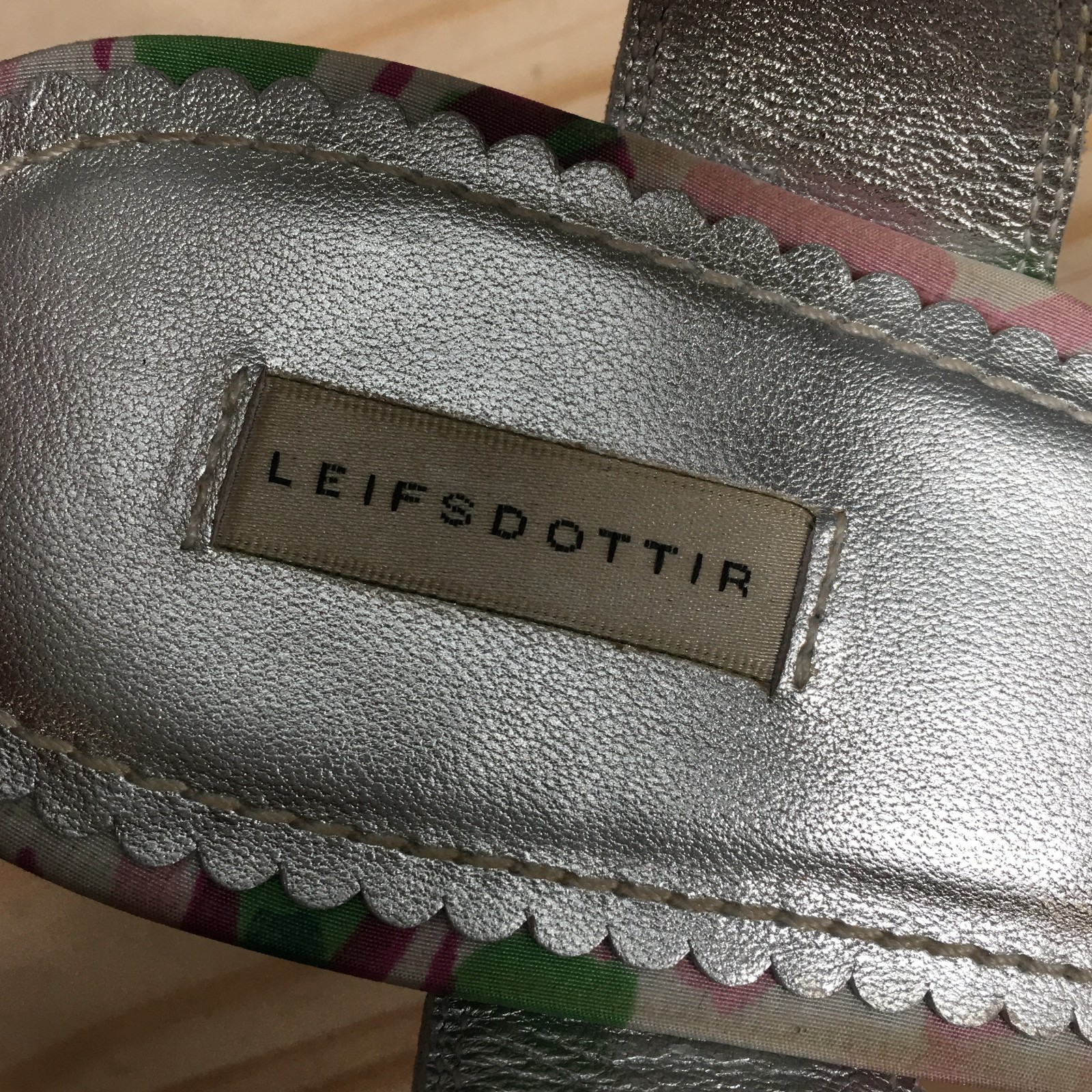 Leifsdottir Floral Strappy Block Heels Sandal Womens 9B Silver Metallic Casual