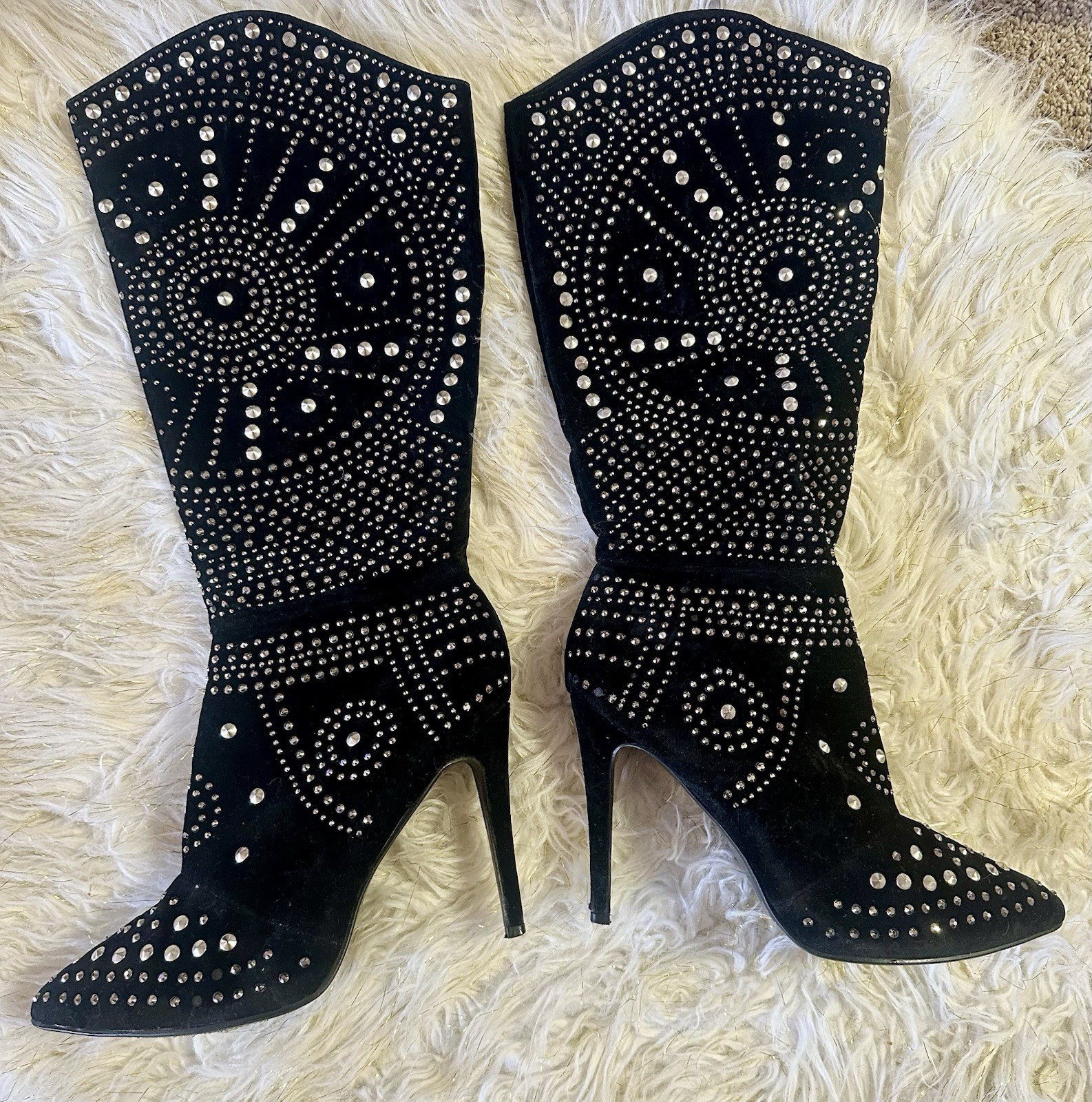 Olivia Miller Black Suede Studded Embellished Knee High Boots Women’s Size 11