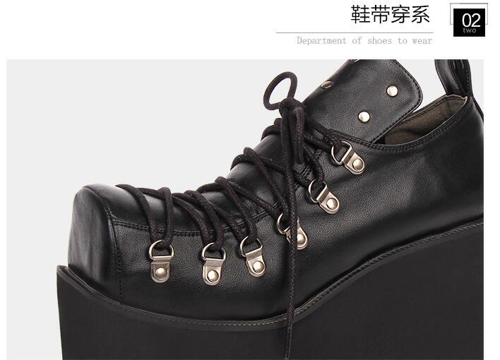 Women’s Punk Gothic Square Toe Lace Up Platform Shoes Rivet Fashion Casual Retro