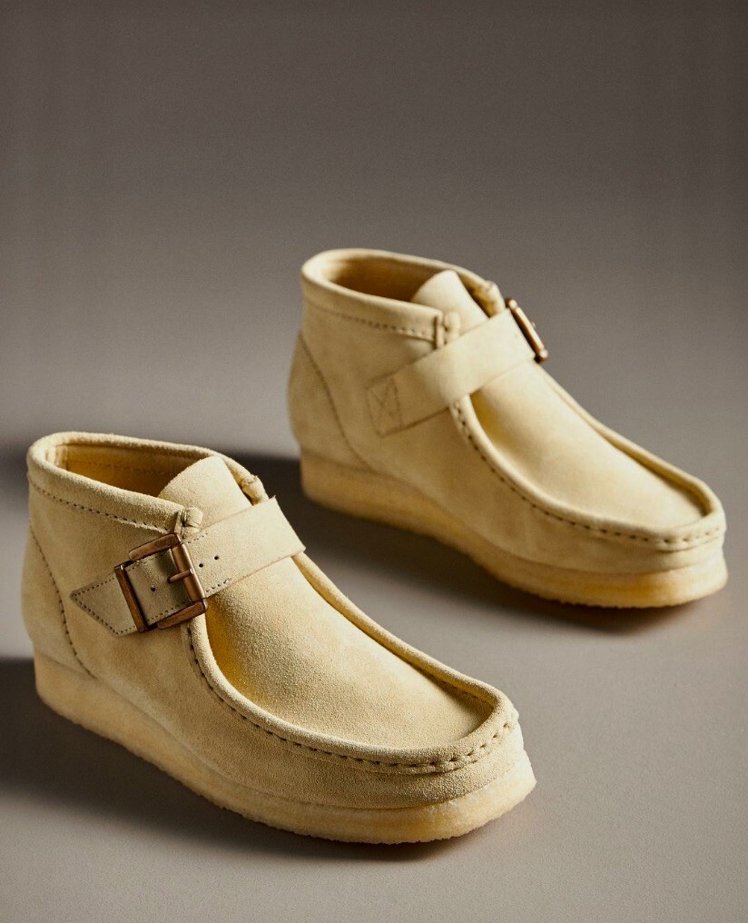 Anthropologie Clarks Wallabee Buckle Boots Maple Suede Unisex M 8.5/ W 10 NEW