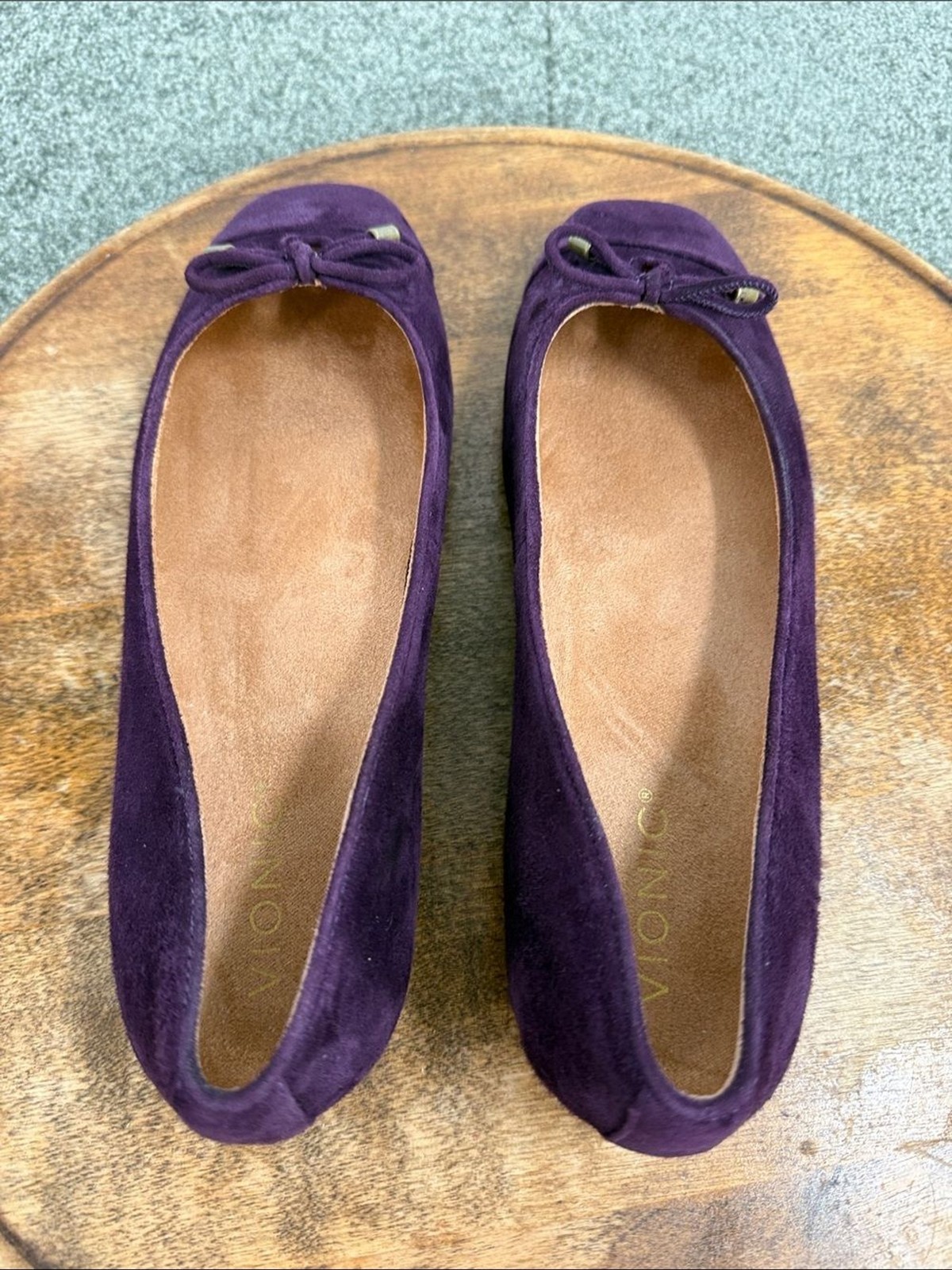 Vionic Shoes Wm 9 Klara Plum Purple Suede Ballet Flats Bow Tie Pretty Classic