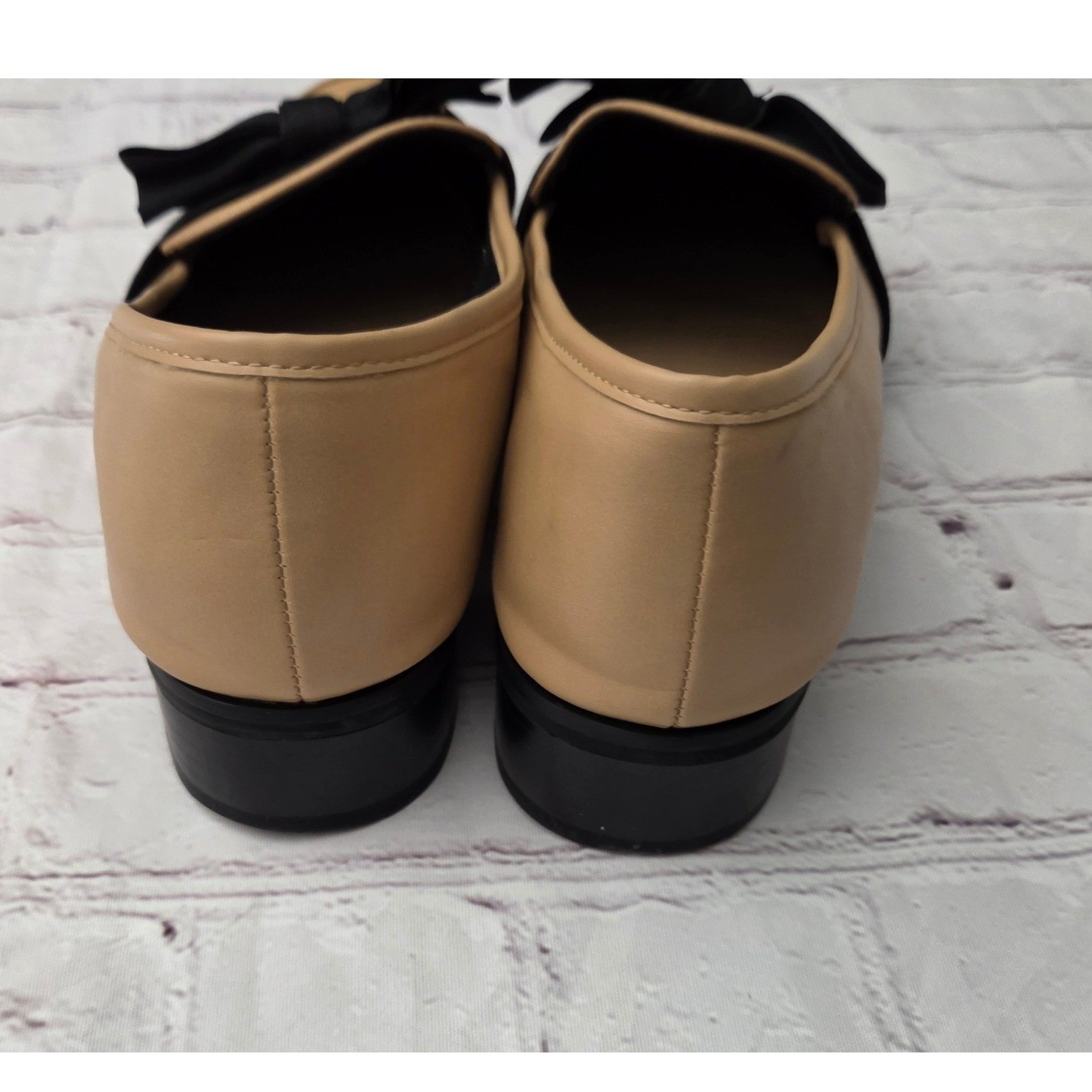ASOS Womens Tan Pointed Toe Loafers with Black Oversized Bow Flats 8W 0590004994