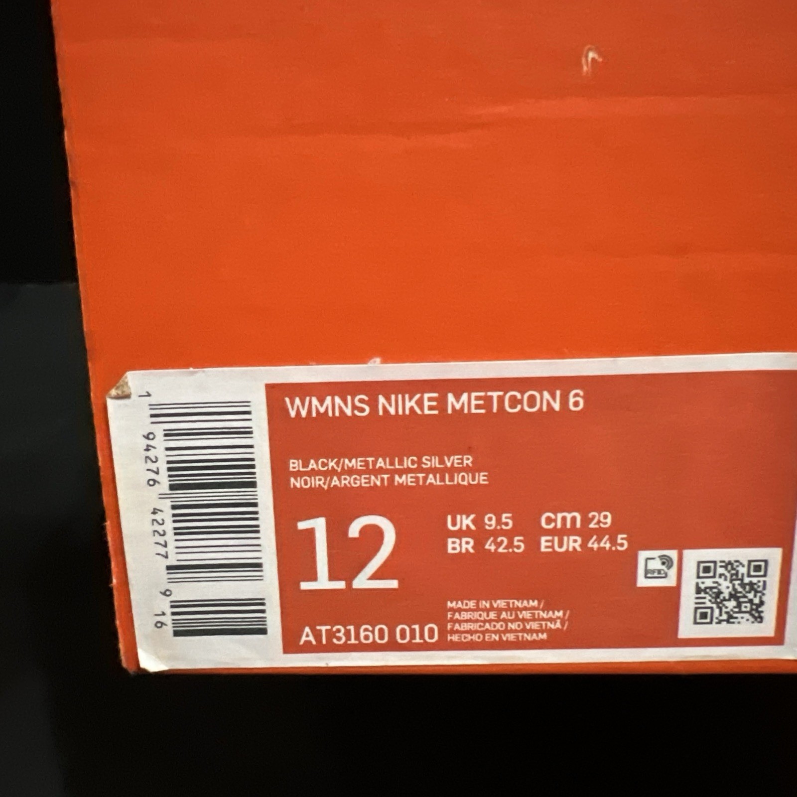 Sz 12 – NIKE WMNS METCON 6 BLACK MTLLC SILVER 2020 MENS 10.5 NEW