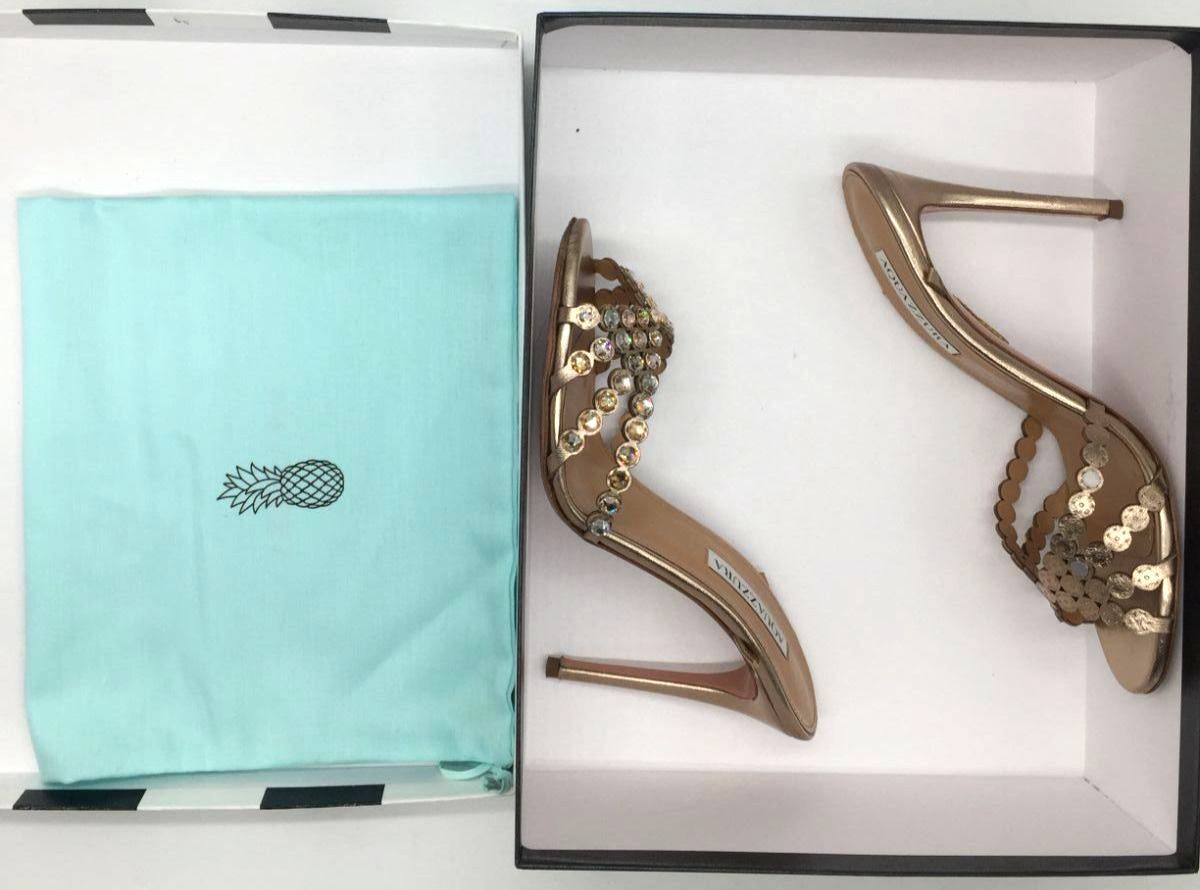 $1350 Aquazzura Women’s Brown Tequila Crystal Sandal Shoes Size EU 38/US 8
