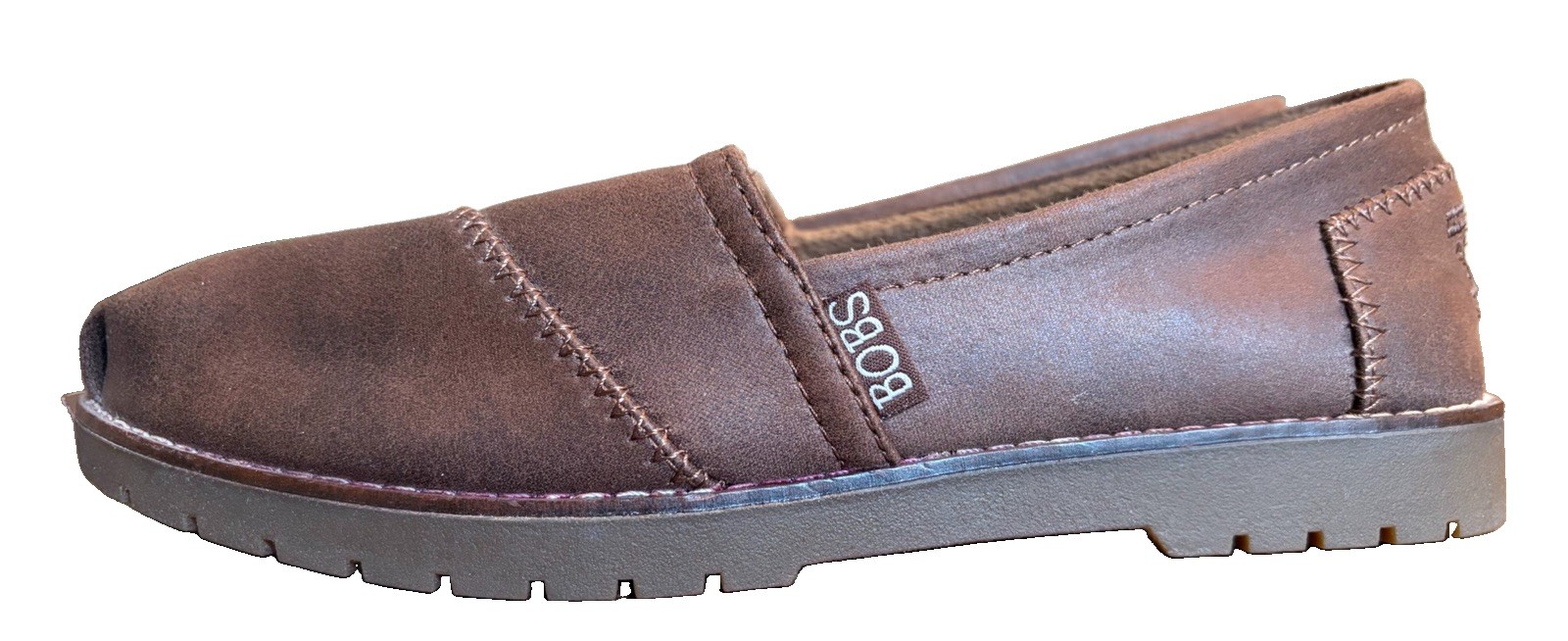 BOBS from Skechers Women’s Brown Textile Memory Foam Slip-On Flats US 6