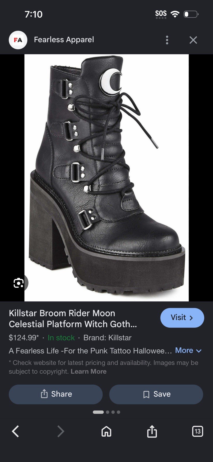 Killstar Broom Rider Moon Celestial Black Platform Lace-Up Ankle Boots 8