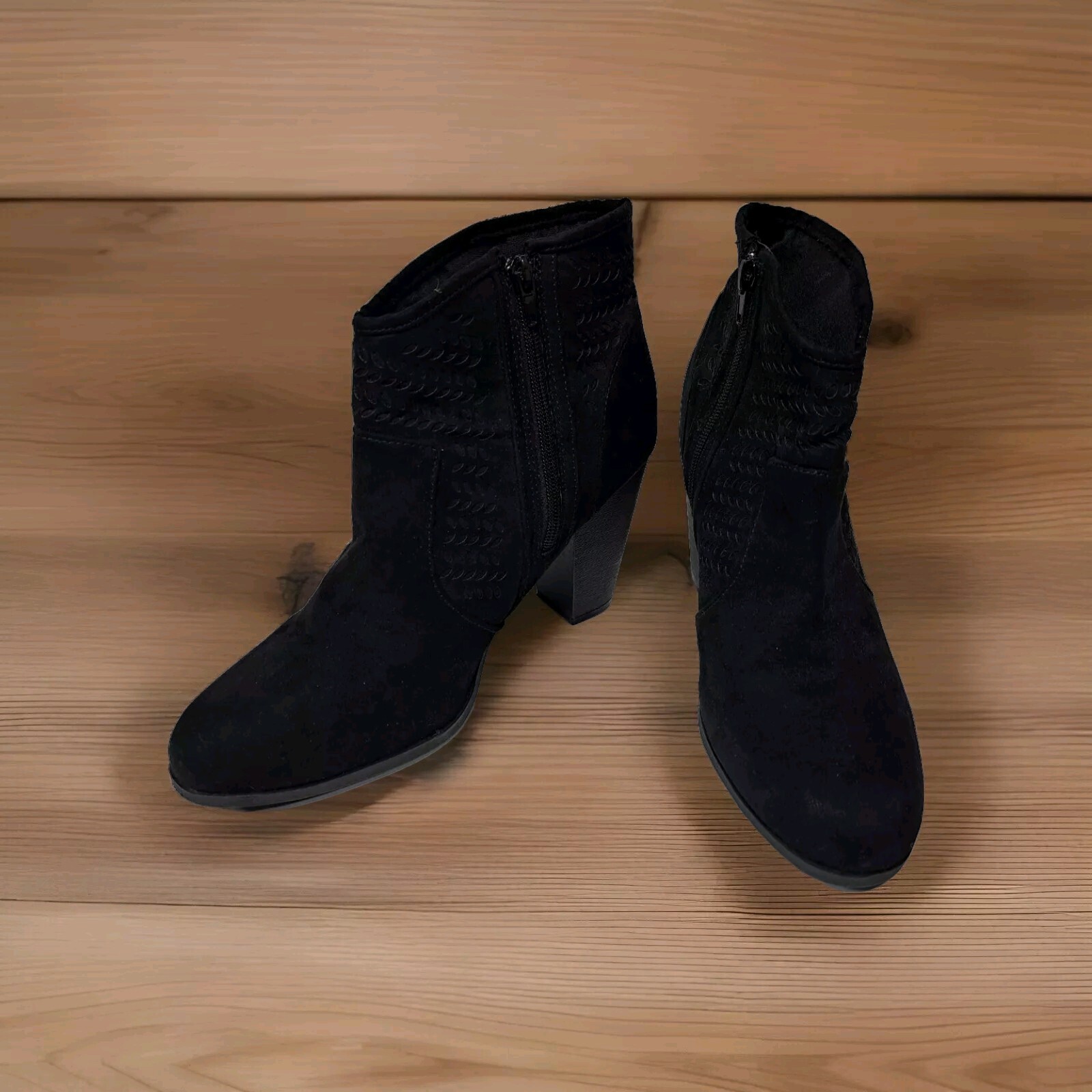 ANA- A New Approach Delno Stacked Heel Booties Closed Toe Zipper Closure Size 11