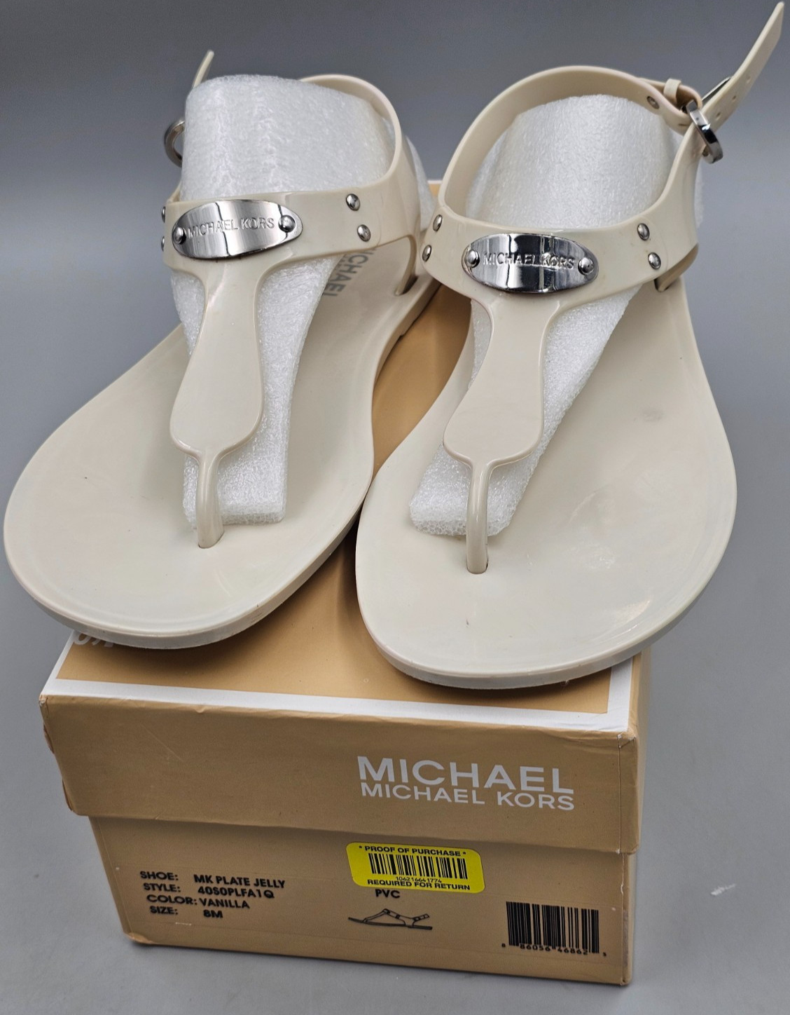 Michael Kors MK Plate Jelly PVC Women’s Summer Shoes 8M Sandals Flats Vanilla