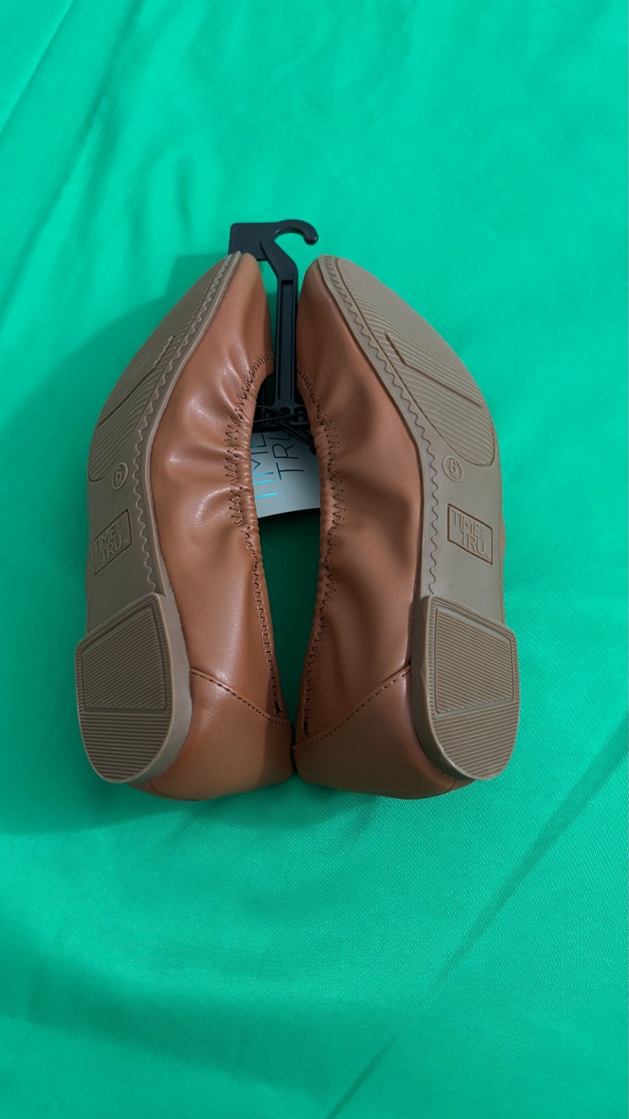 Time and Tru Brown Cognac Flats Scrunch Ballet Shoes Women’s Size NWT