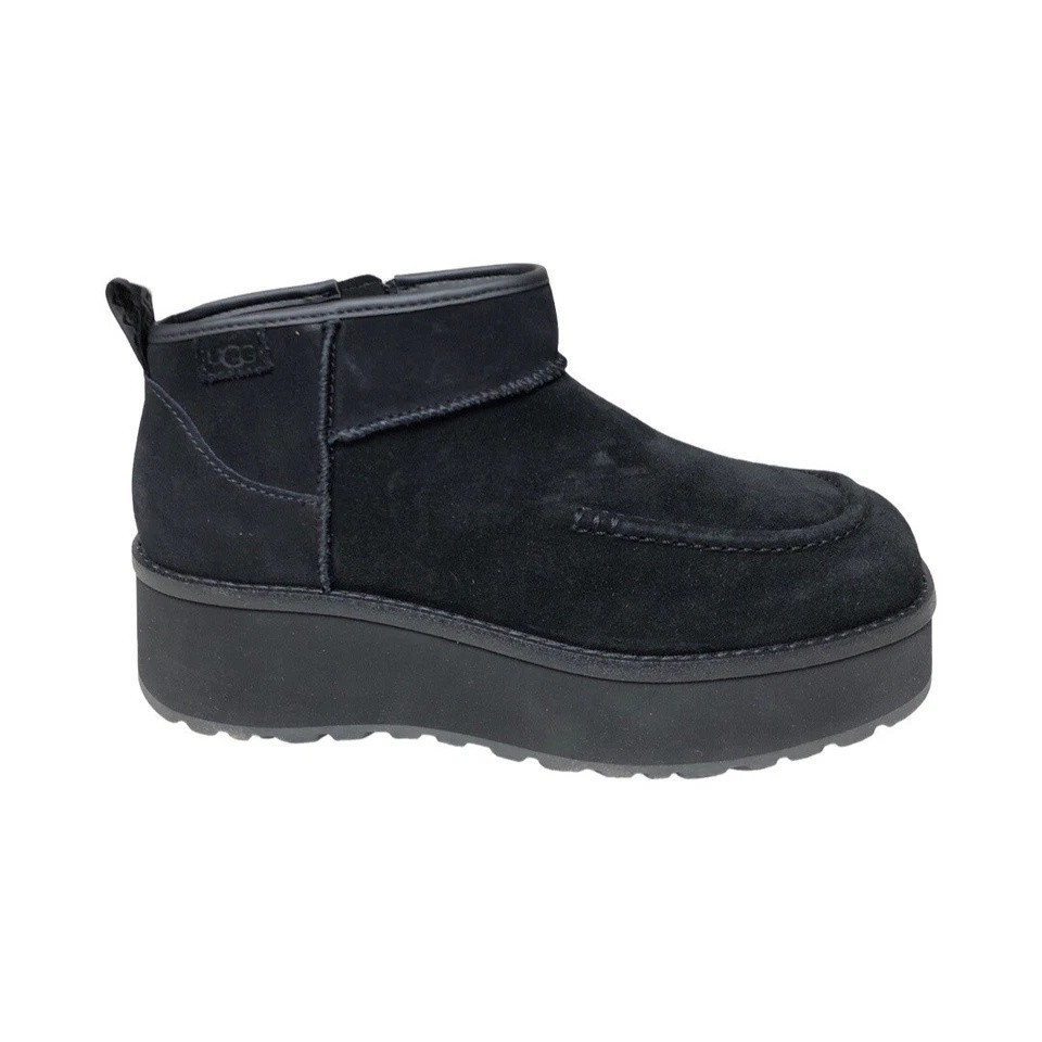 UGG Women’s Cityfunc Ultra Mini Black Leather Unlined Boots 1158193 Size 8