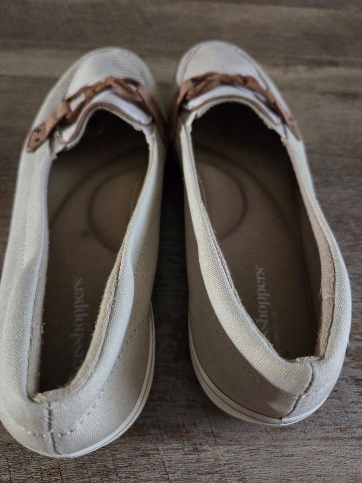Grasshoppers Women’s Slip-On Canvas Flats Striped Beige/Brown Round Toe US 8M