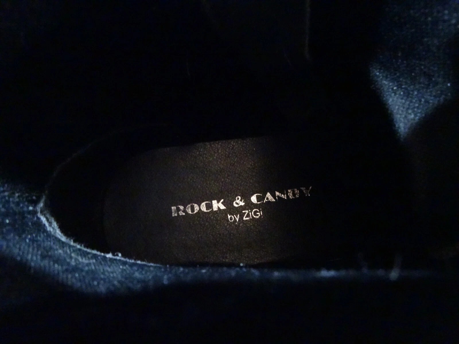 Sz 6 Rock & Candy Black Faux Leather 90s Y2K Rhinestone Platform Zip Combat Boot