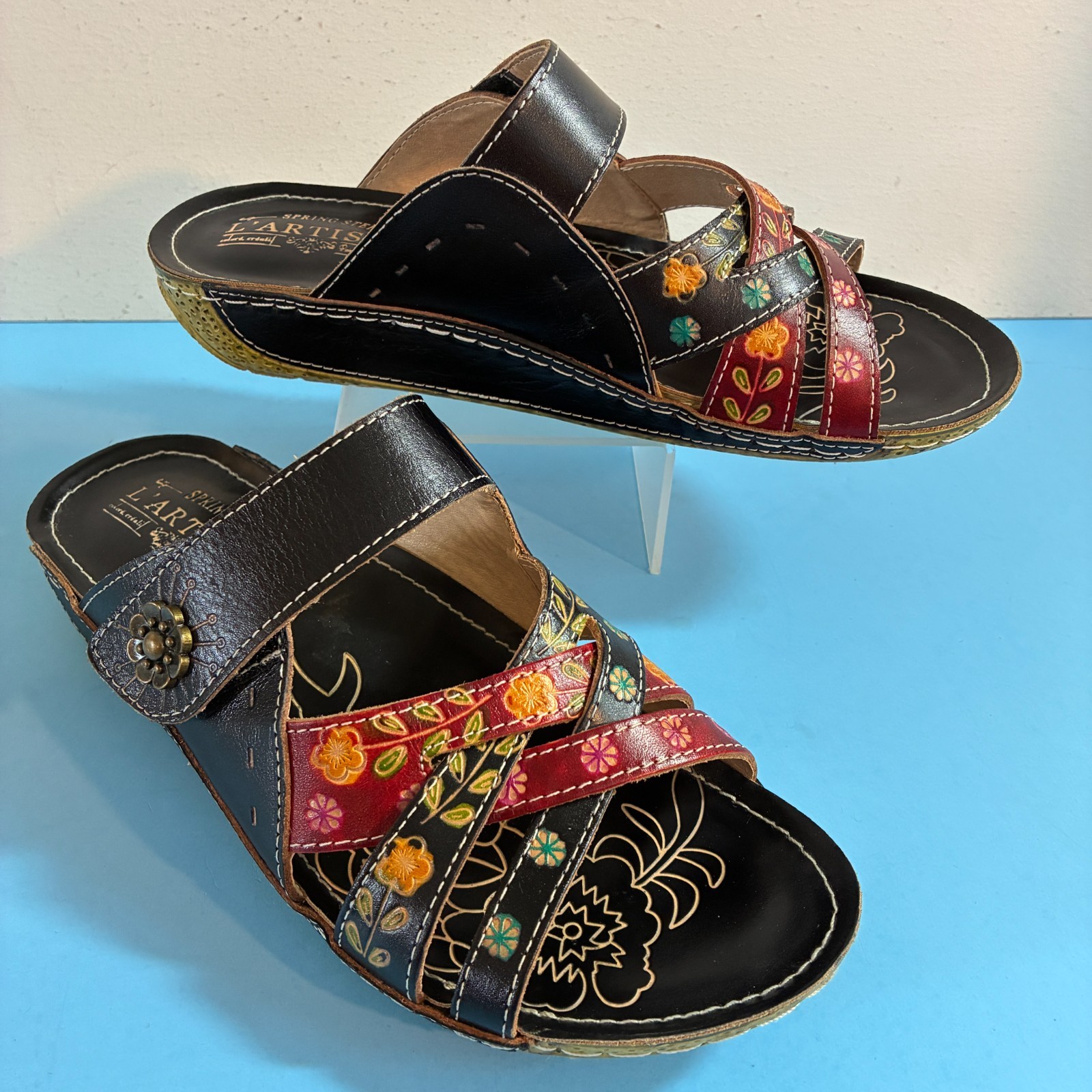 L’Artiste Spring Step Leigh Womens Sandals Size 39 US 8.5 Slides Leather Floral
