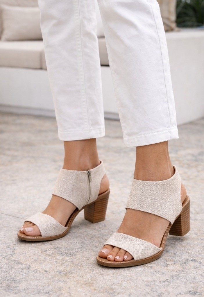 Toms Majorca City Strappy Sandal 10M Beige 3.5” Block Heel