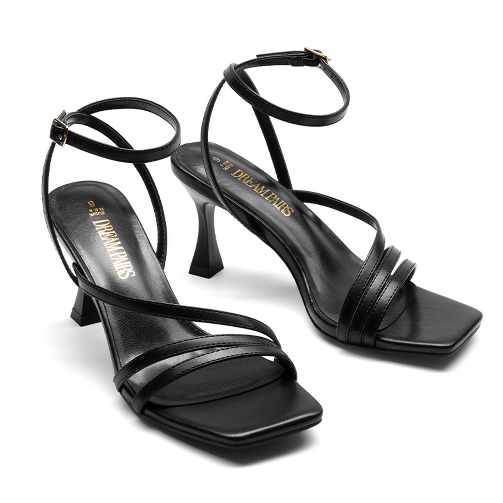 Women Ankle Strap Low Kitten Heel Square Open Toe Wedding Party Heel Sandals