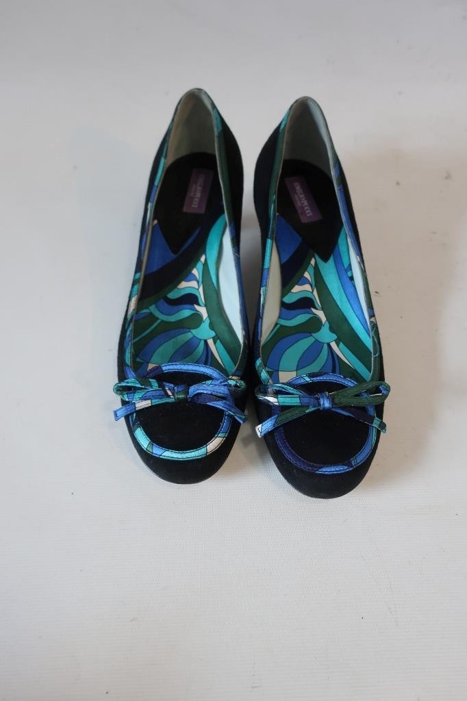 Womens Emilio Pucci Black Suede Blue, Green Trim Shoes 36 EUR/ US 6