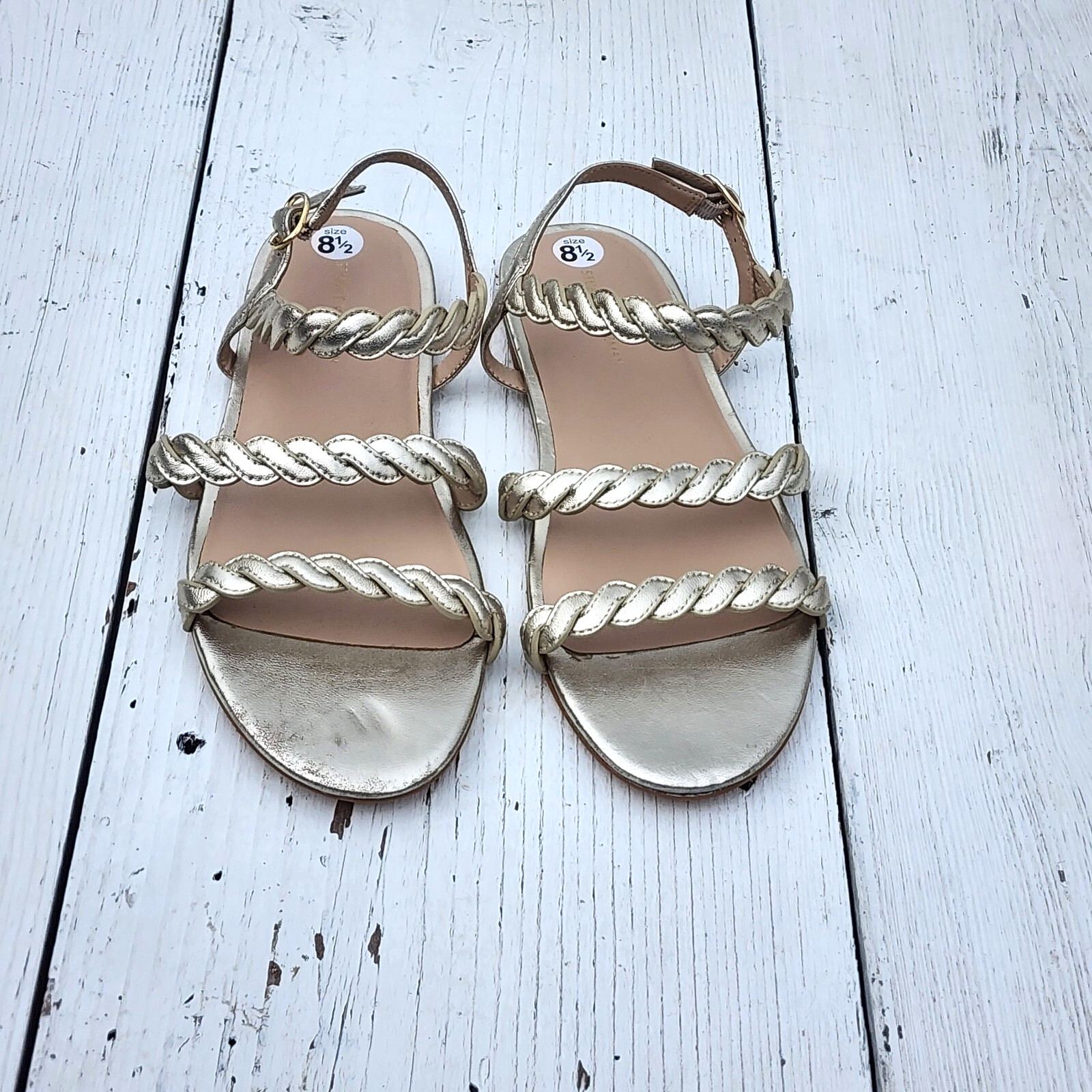 Stuart Weitzman Platino Gold Twistie Slingback Sandals 8.5 EU 39 WORN ONCE