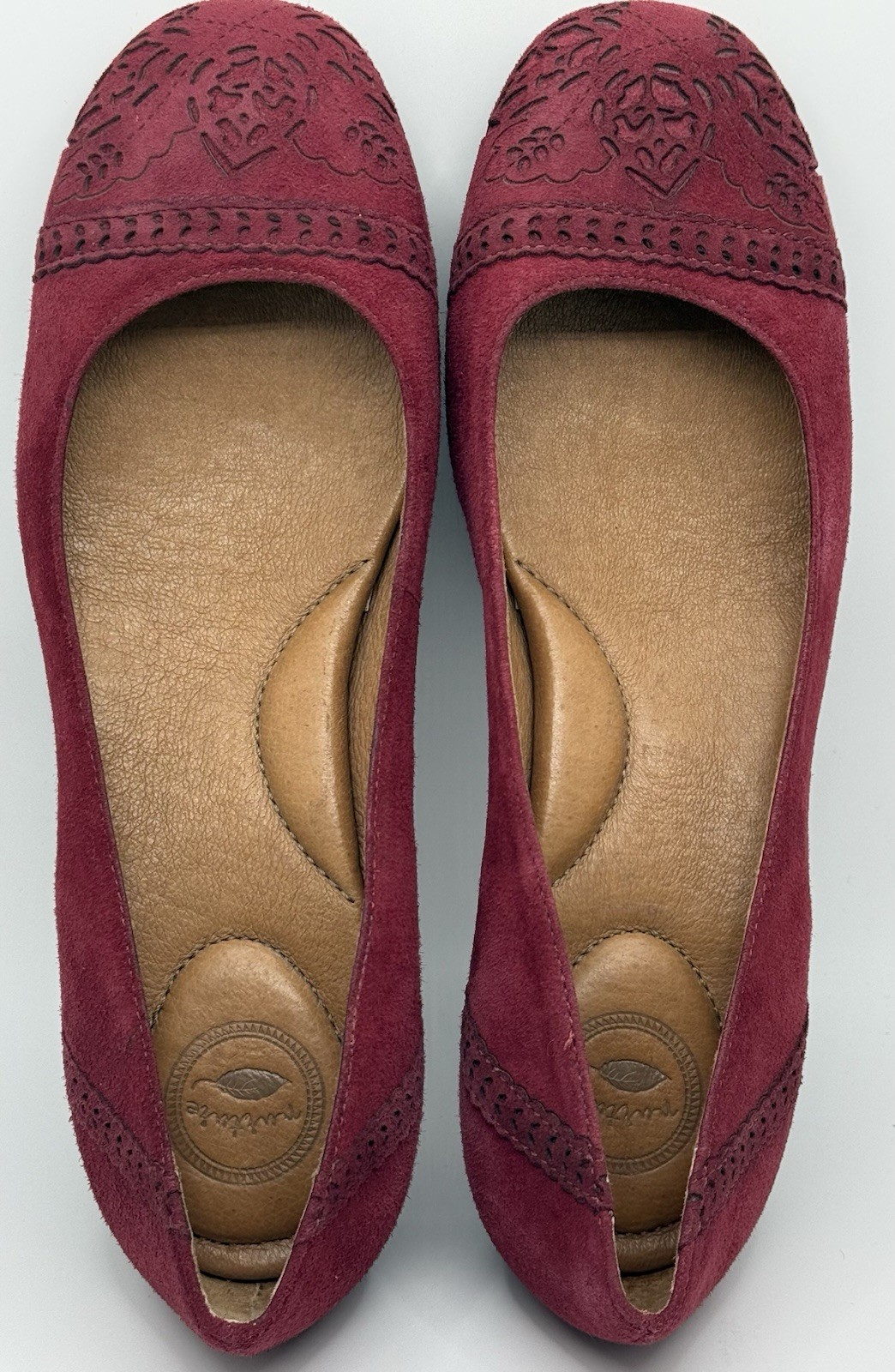 Nurture Merlot Suede Floral Laser Cut Ballet Flats Sz 6M Boho Whimsigoth
