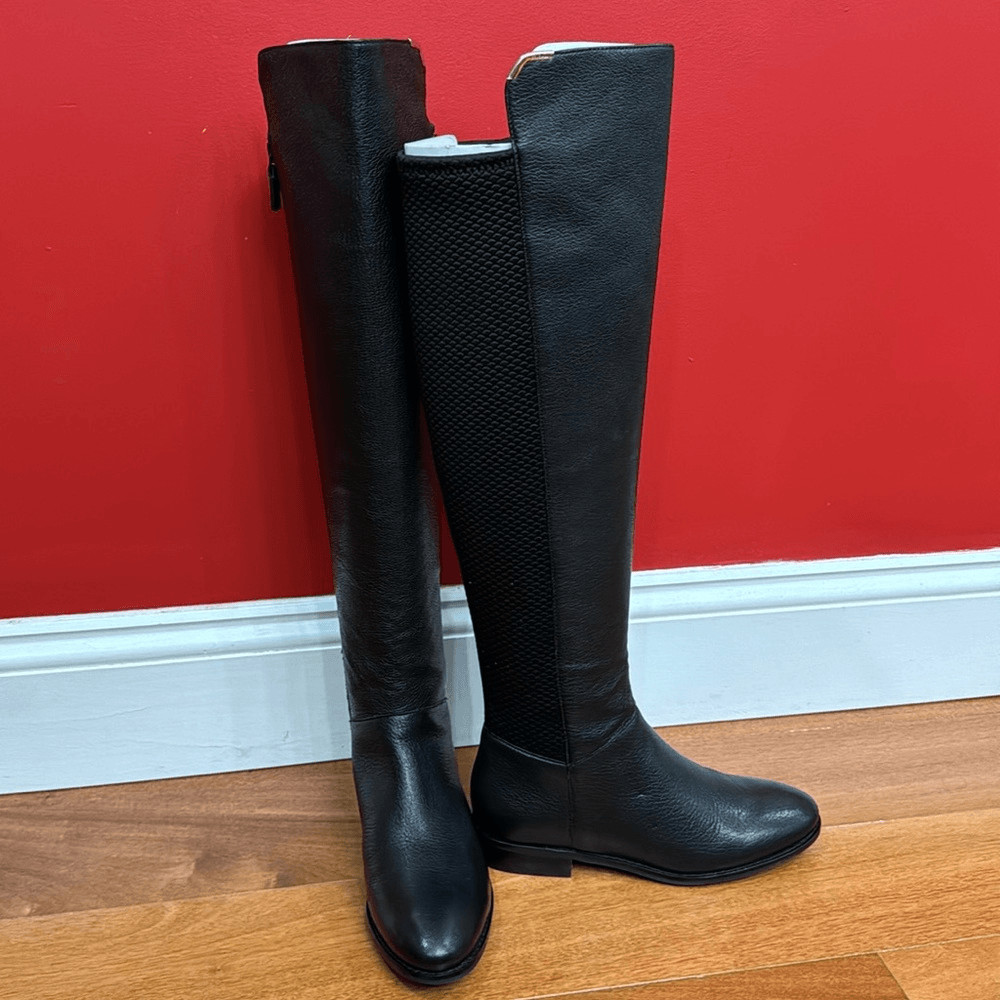 NWOT Cole Haan Dutchess Over The Knee Back Stretch Motorcycle Boots Black size 6