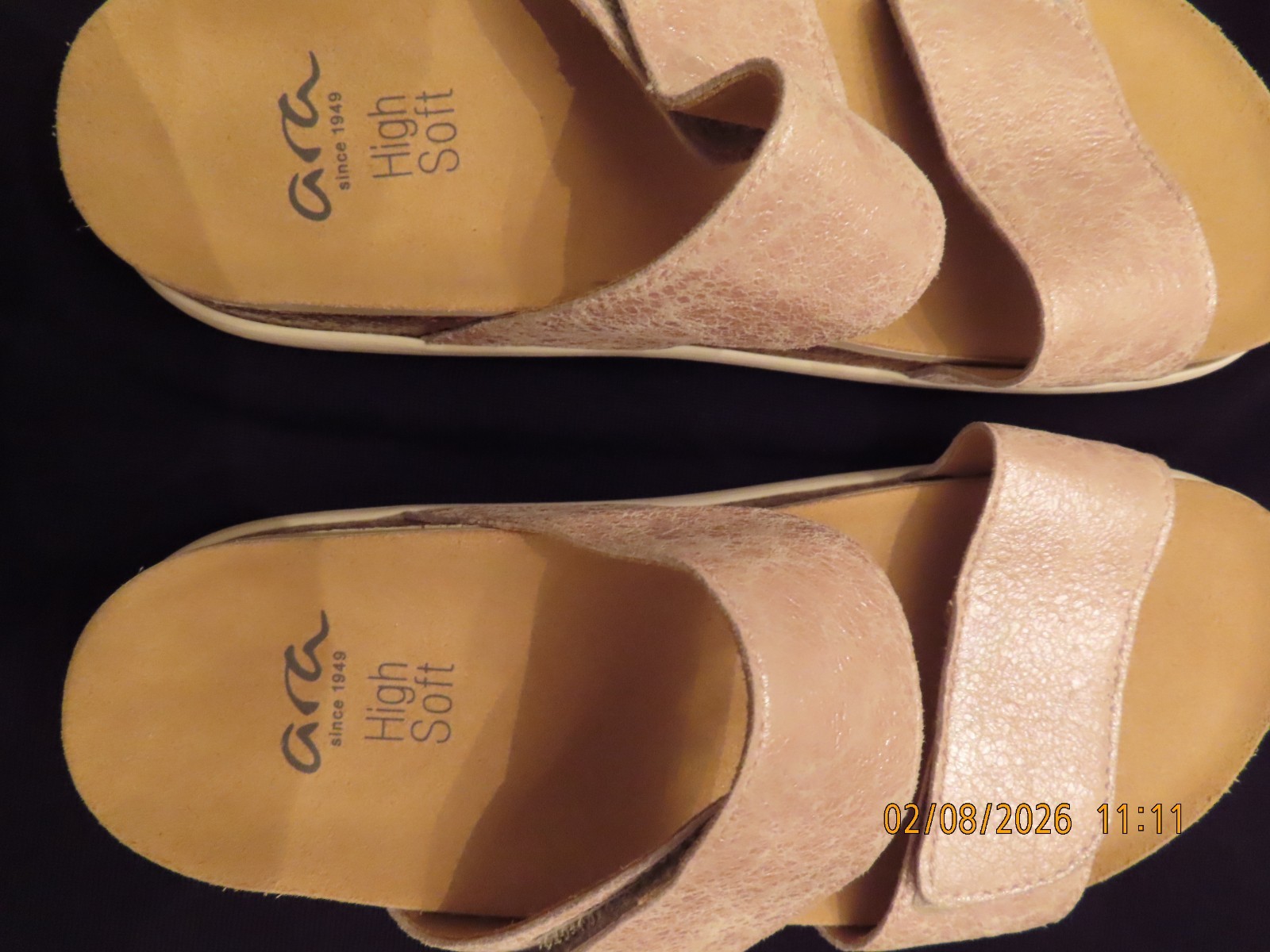ARA Women’s Comfort Sandals Size 38 Rosy Beige Leather-2 Strap Slides