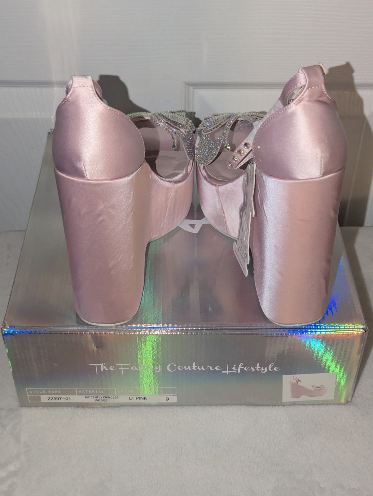 Sparkl Fairy Couture Butterfly Princess Pink Rhinestone Platform Wedges Sz 9 NIB