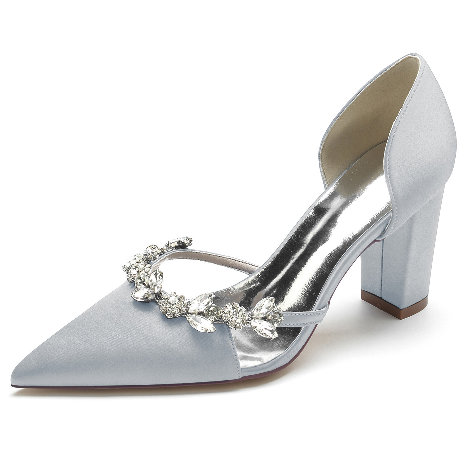 Lady Satin Pointed Wedding Rhinestone Shoes Bridal High Heel Banquet Shoes