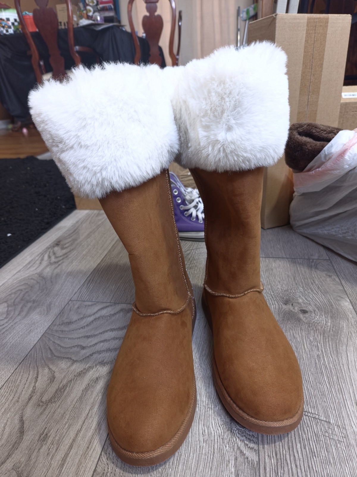 Juicy Couture J-Katy Faux Suede Snow Boots Faux Fur Lined Brown/White 10M