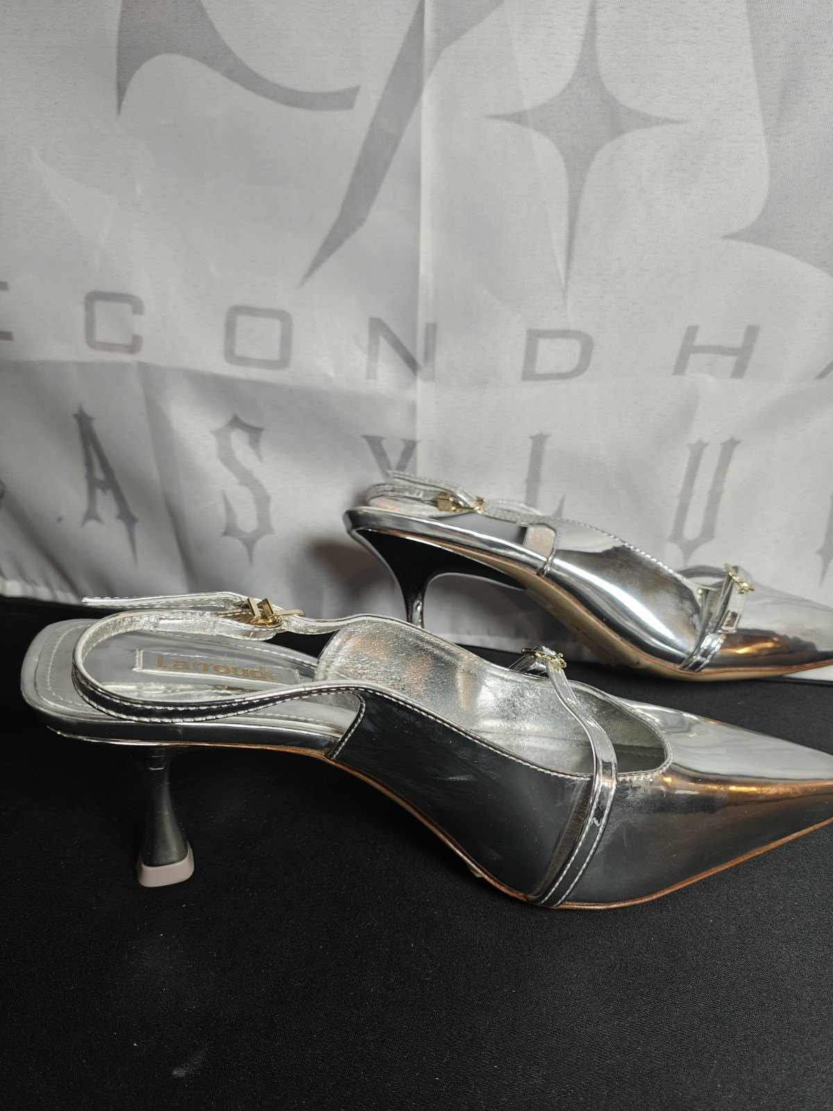 LARROUDE Women’s 9 Ines Pump In Silver Specchio New $350 Mirror Synthetic