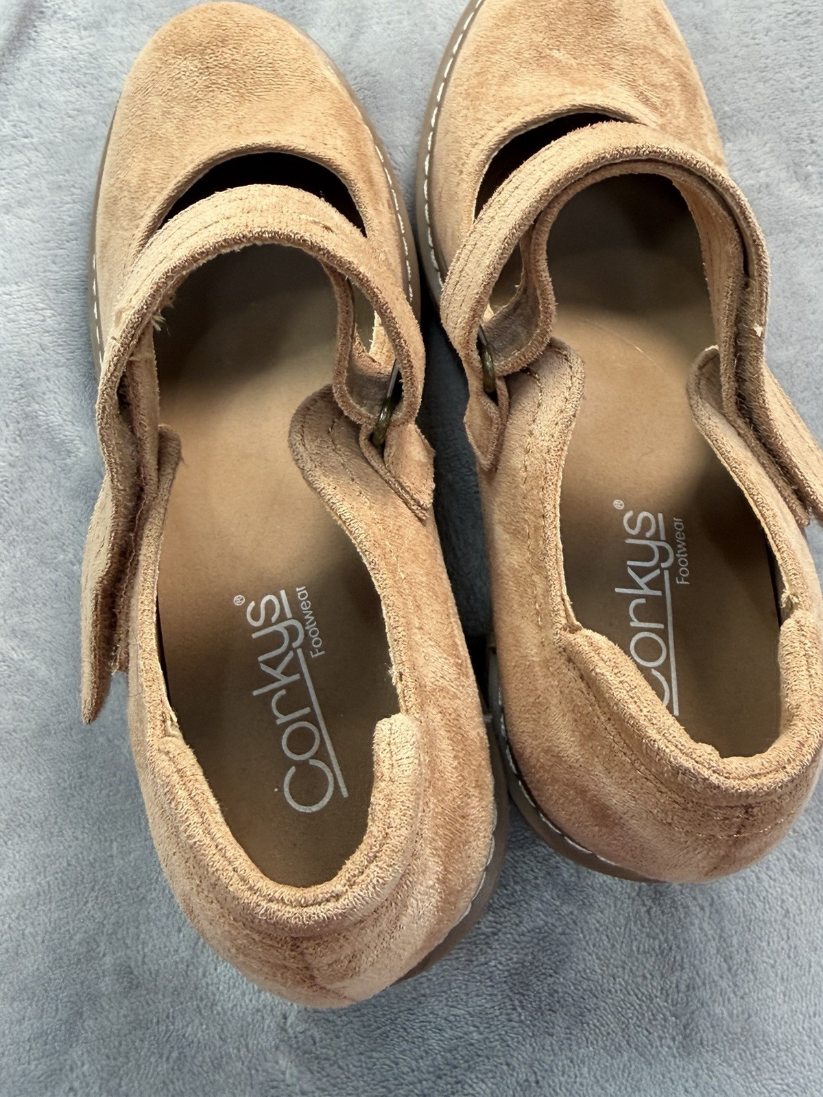 Corkys Camel Suede Mary Jane Heels Round Toe Hook & Loop Ankle Strap US 9