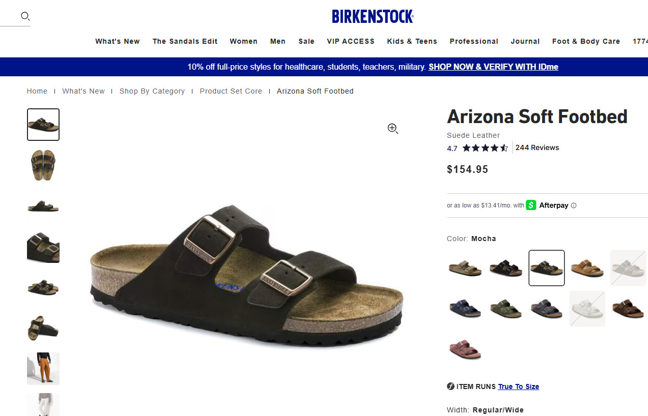 NEW Birkenstock Arizona BS Soft Footbed Mocha Suede Leather EU 38 Regular NIB