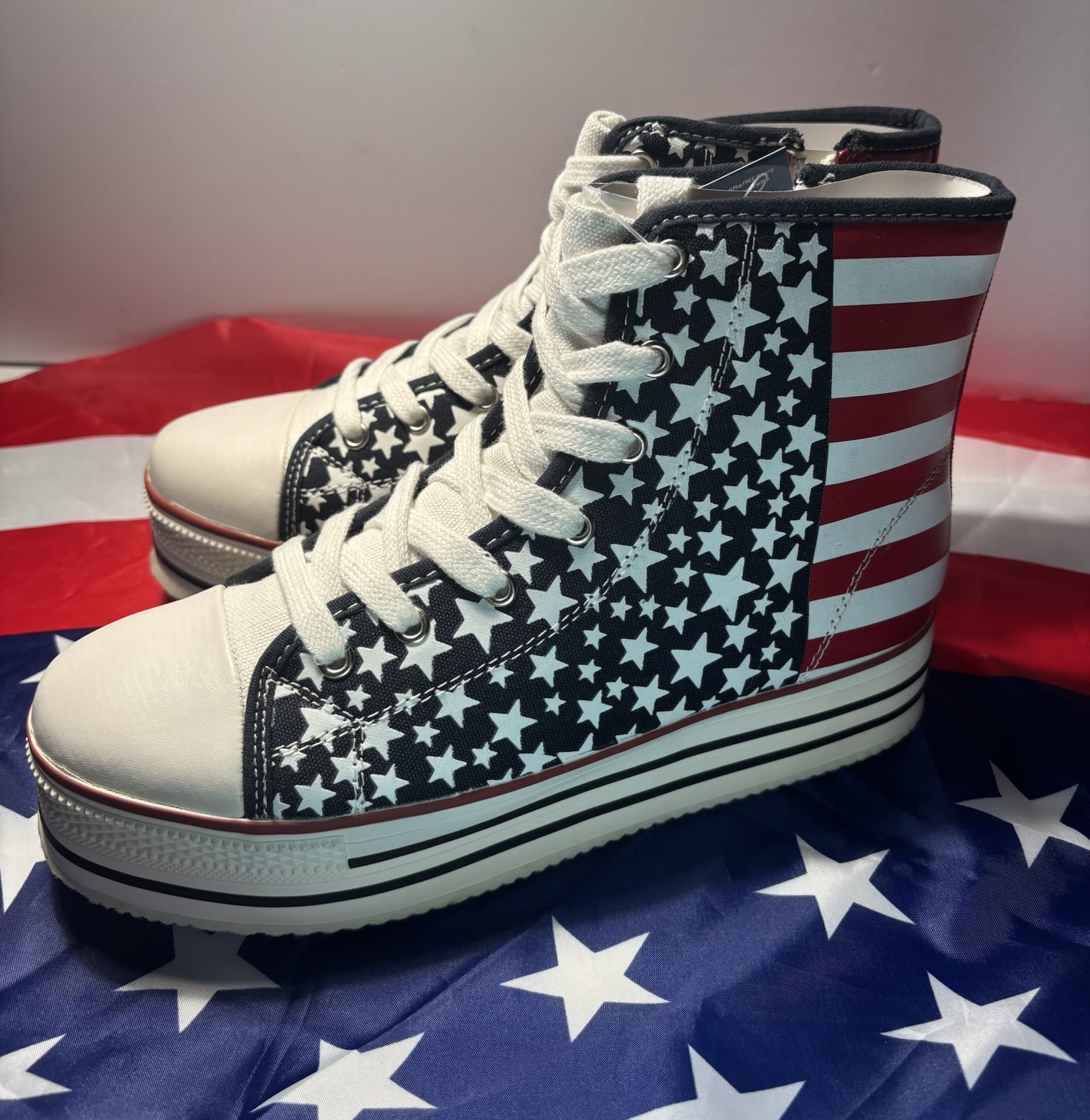 SHEIKH AMERICAN FLAG PLATFORM HIGH TOP SNEAKERS SIZE 10 USA STARS STRIPES