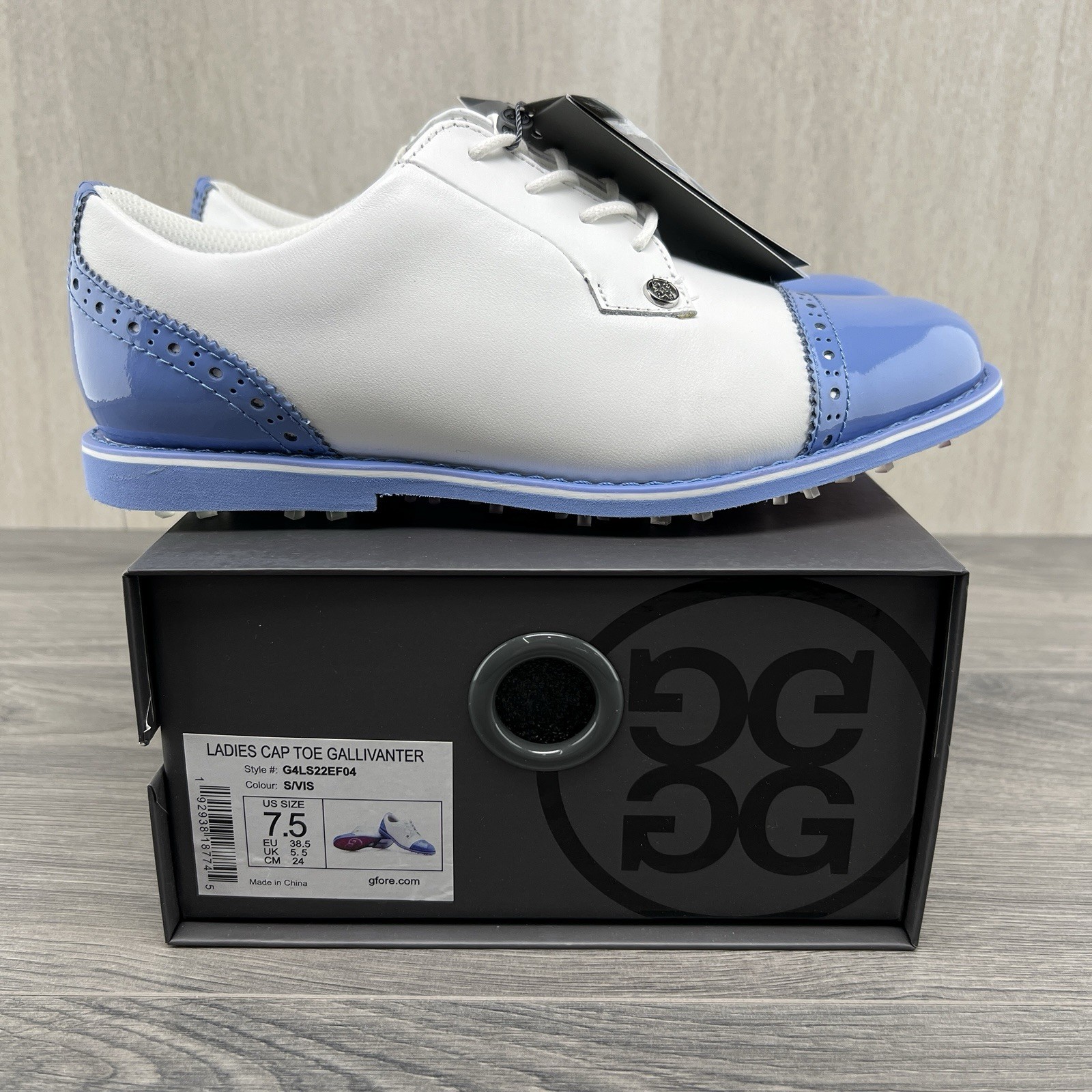 G/Fore Ladies Cap Toe Gallivanter Size 7.5 Womens White Vista Blue Golf Shoes