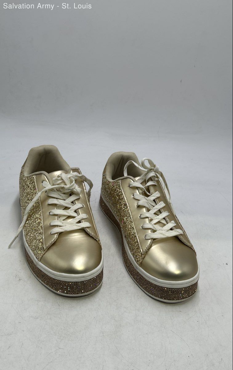 Uubaris Womens Gold Glitter Lace-Up Athletic Sneaker Shoes Size US 10/11
