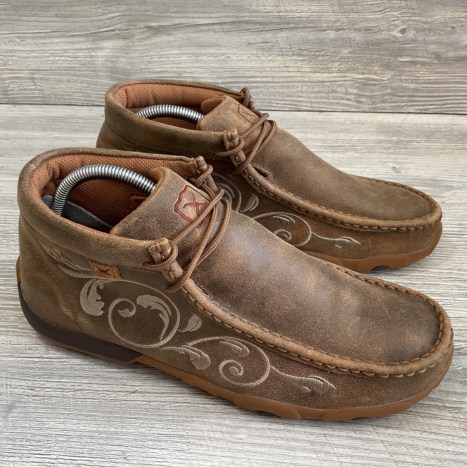 TWISTED X Womens 10M Chukka Driving Mocs Brown Leather Lace Up Boots