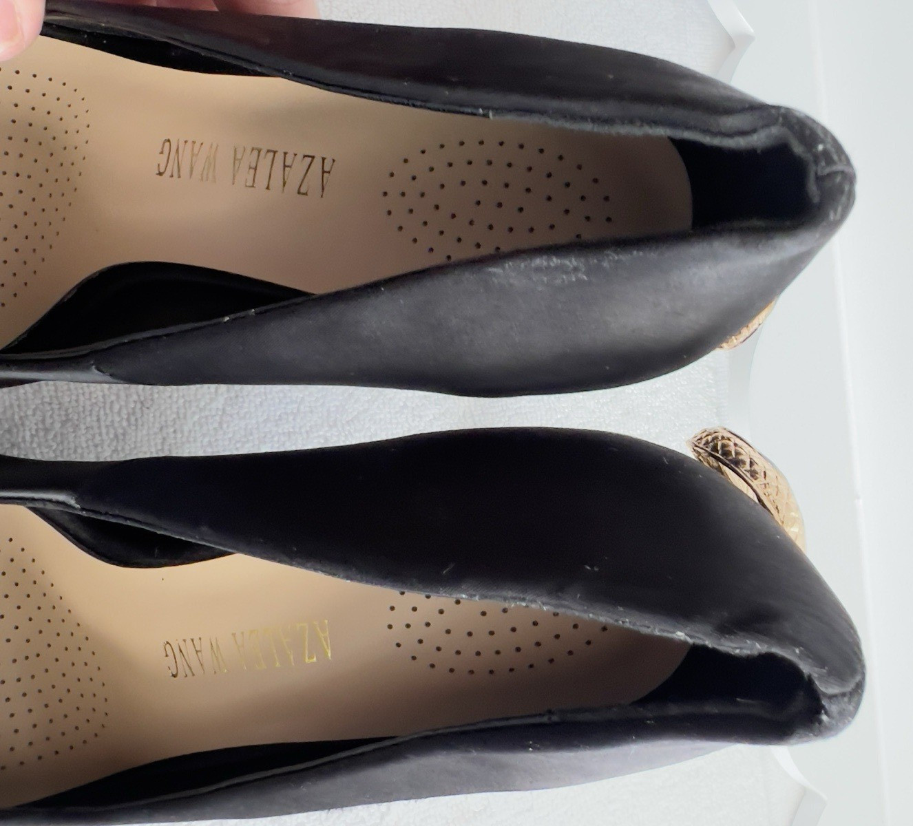 Azalea Wang Size 10 Snake Shoes Black Satin Stilleto