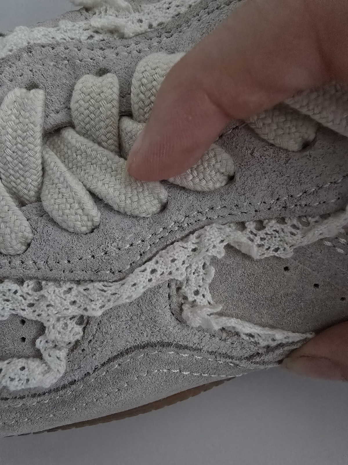 Alohas Tb.490 Crochet Leather Sneakers Shoes 7 7.5 38 Cream Grey Gray Lace Up