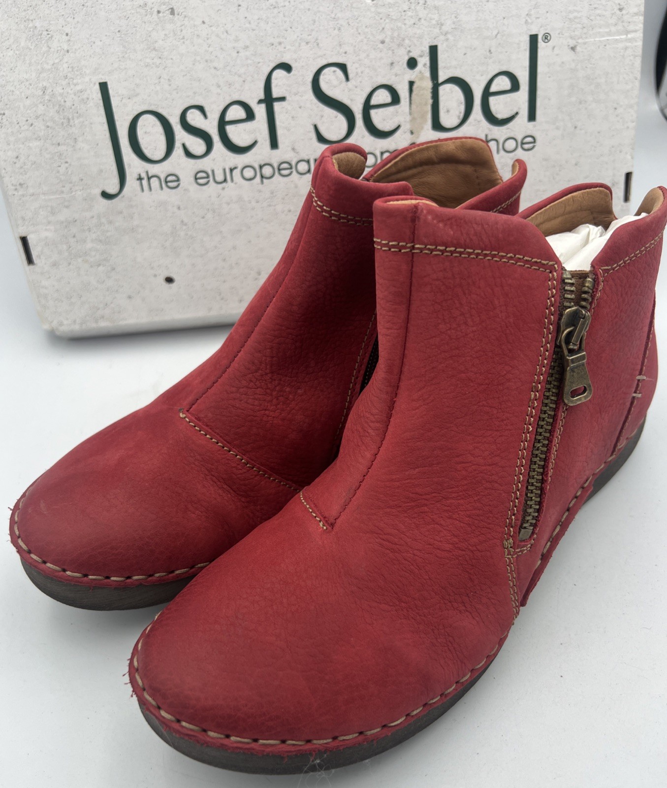 Josef Seibel Fergy 94 Red Leather Bootie Women’s Size EU37 US 6-6.5 NEW W/Box