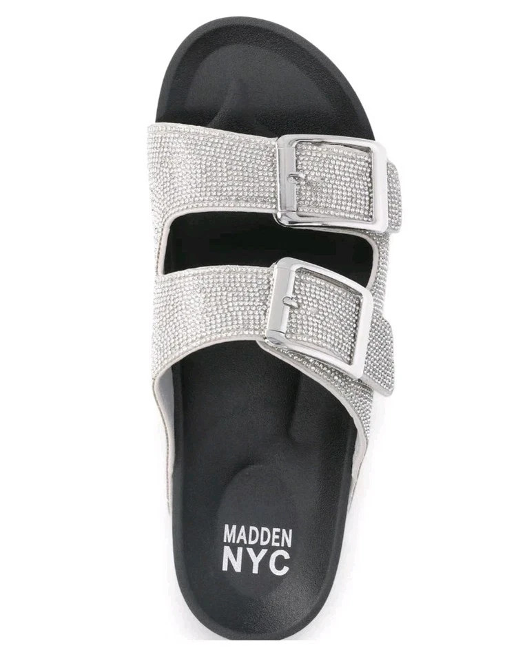 Madden NYC Women’s Sz 9.5 Embellished Bling Footbed Sandals Slide Electify 2 NWT
