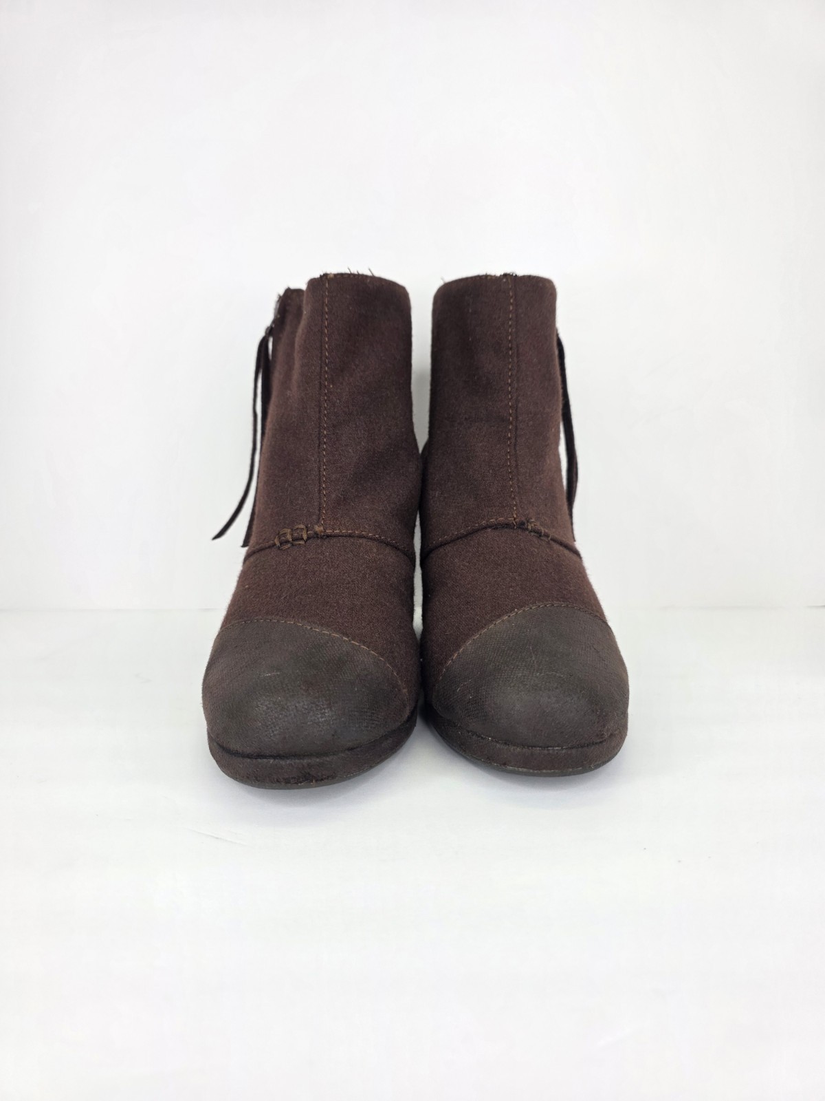 Toms Wedge Boots Zip Brown Comfort Casual Fashion Ankle Booties Womens Size 9.5
