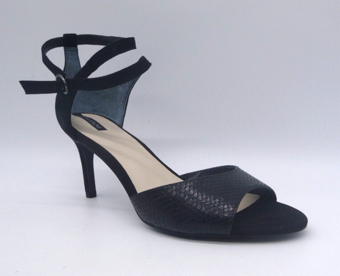 Alfani Galeah Black Leather & Synthetic Woman’s Strappy Sandals Heels Size 8.5 M