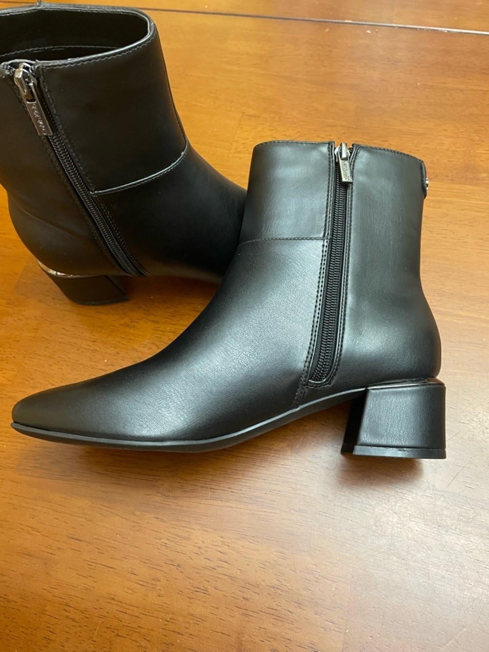 #22 Calvin Klein Women’s Parry Block Heel Ankle Booties – Black Smooth