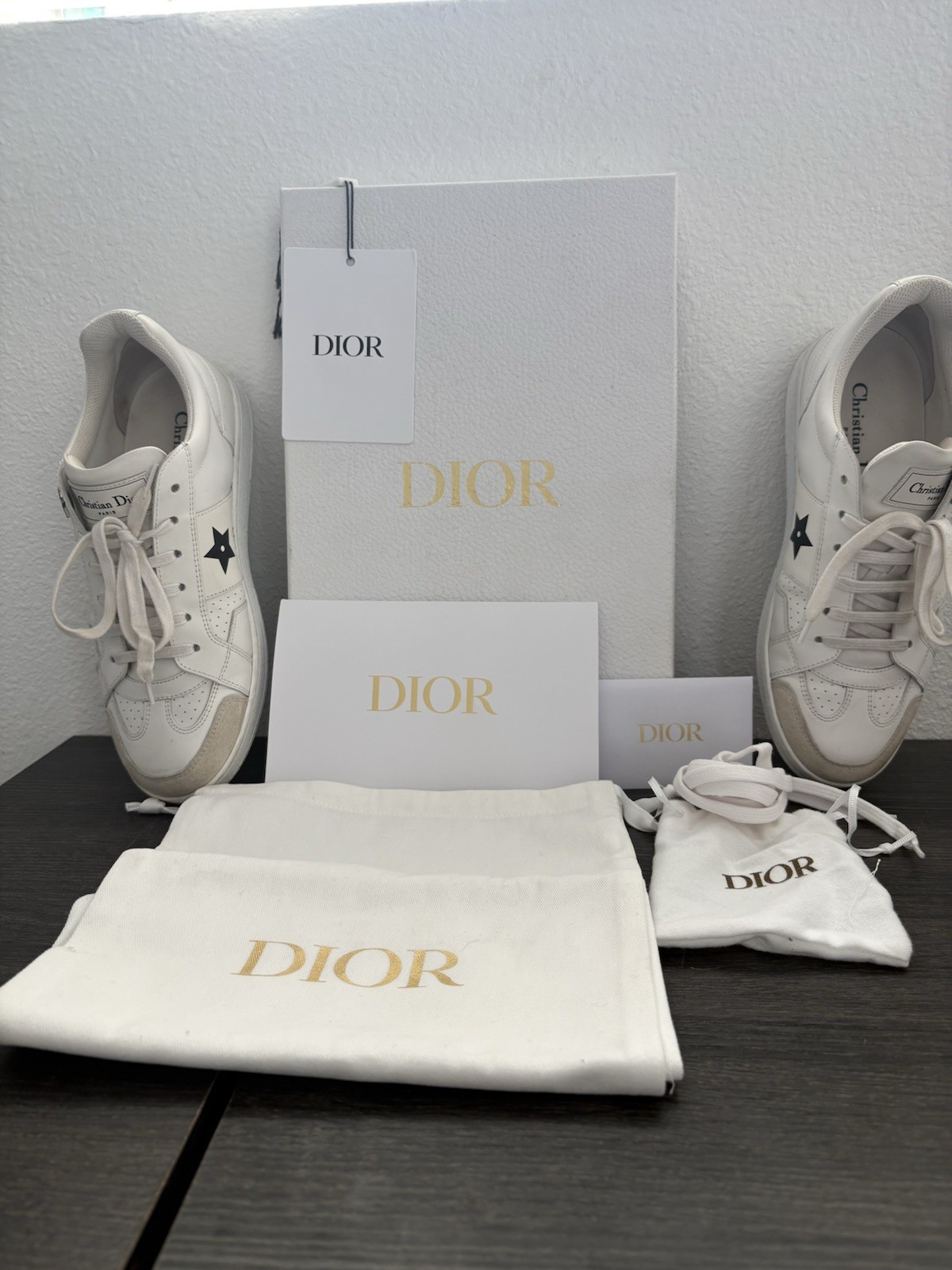 Authentic Dior White/Black Low Top Lace-Up Logo Sneakers Casual Athletic