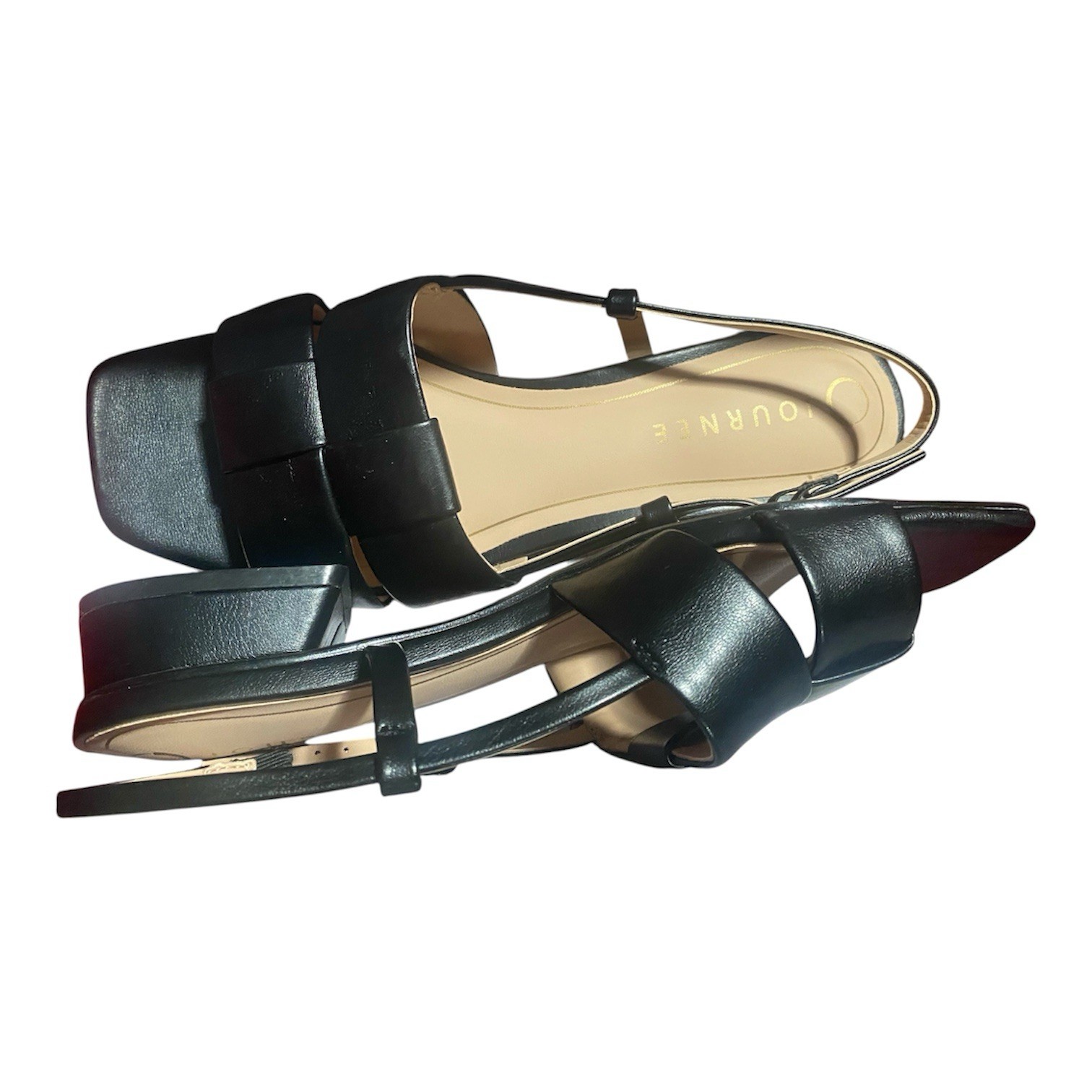 Journee Collection Tabatha Sandal Black Low Block Heel Slingback 6.5 LNIB Box