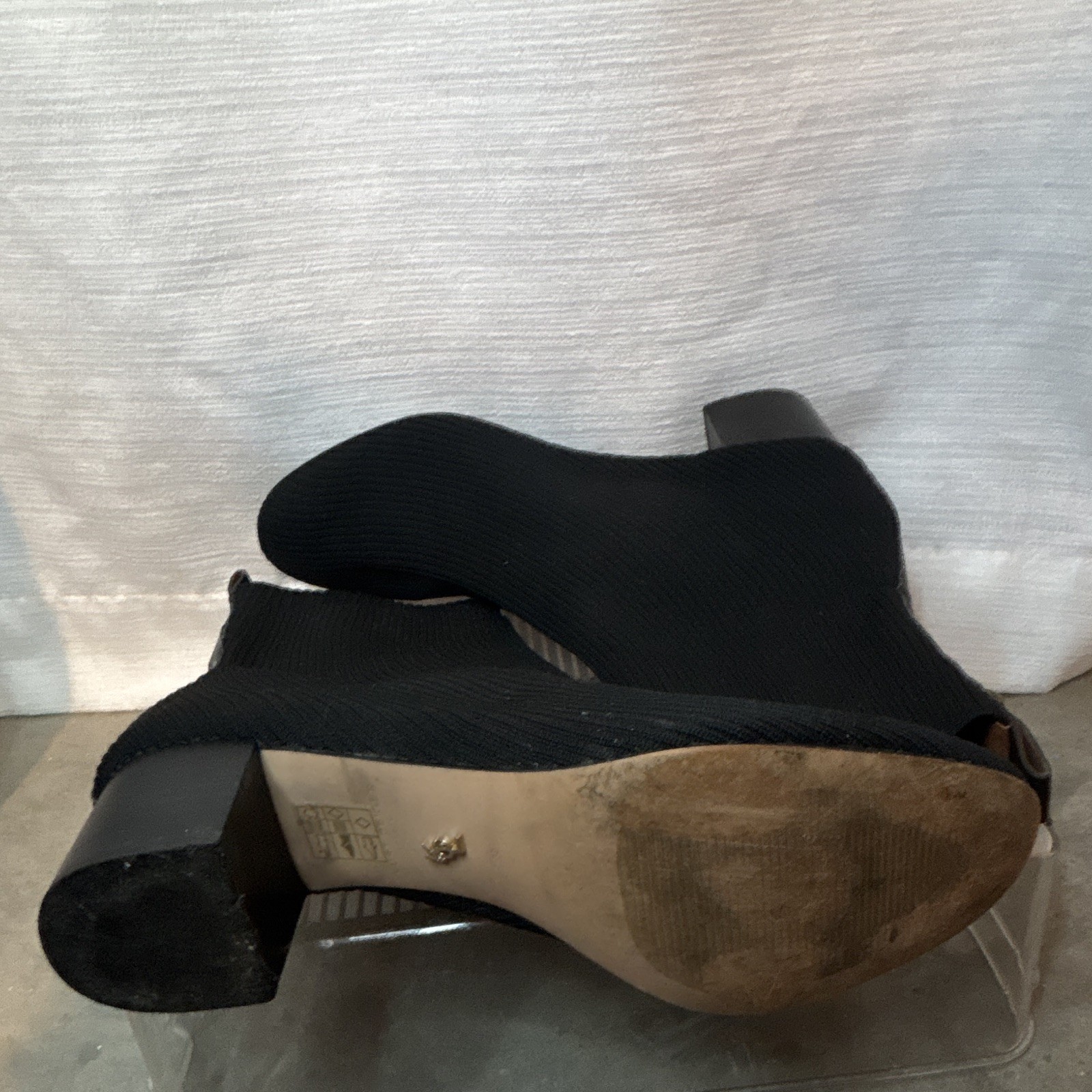 Kurt Geiger Women’s Black Knit Sock Ankle Boots Block Heel Round Toe 8.5